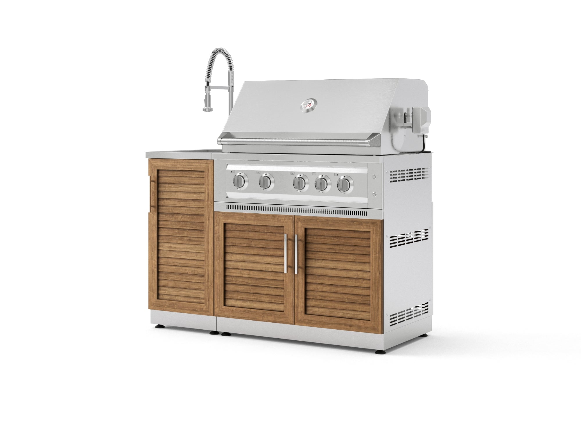 Outdoor Grill Island Stainless-Steel Louvered Doors 3 Piece Cabinet Set with Sink, Grill Cabinet, and Platinum Grill