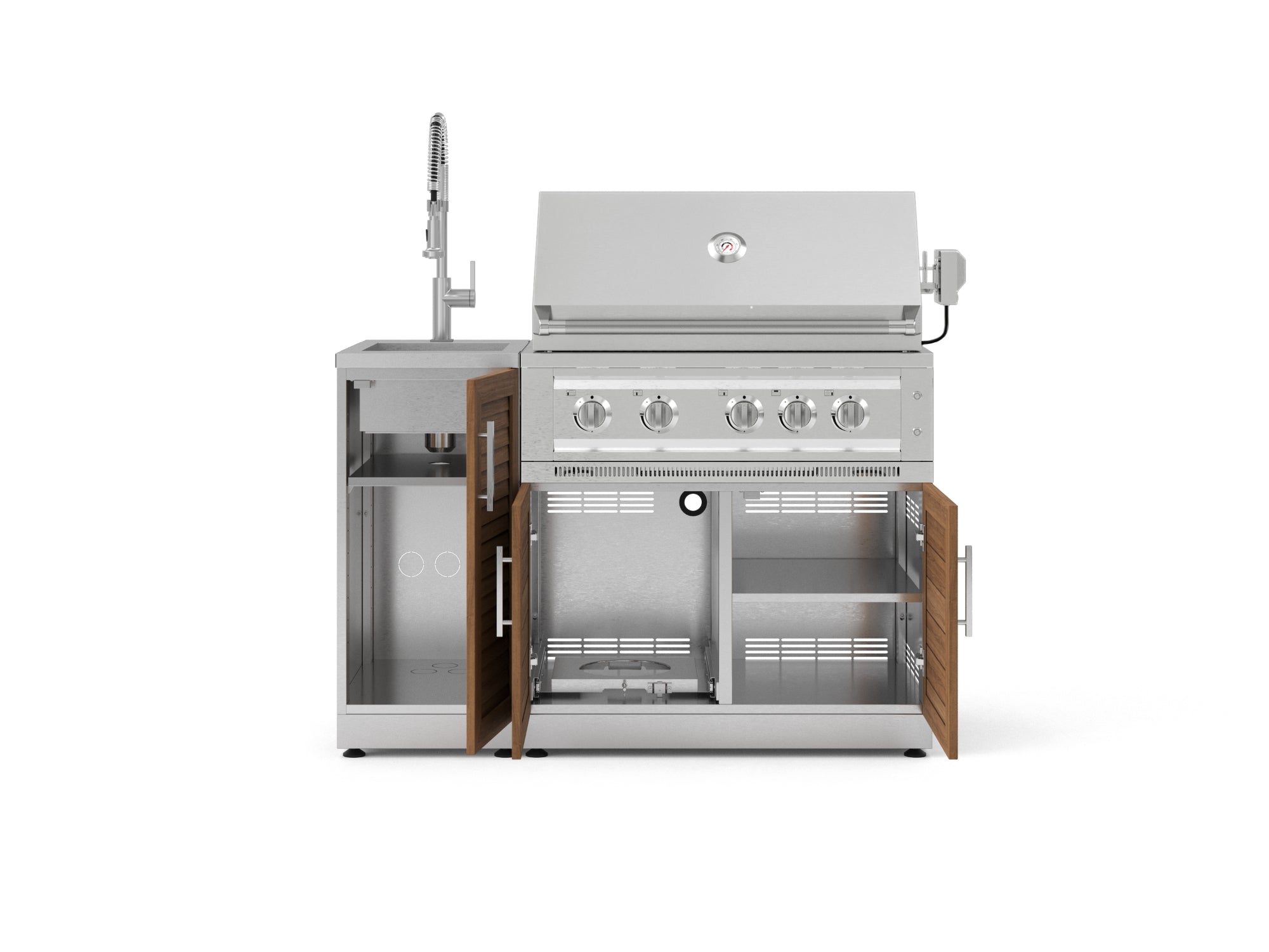 Outdoor Grill Island Stainless-Steel Louvered Doors 3 Piece Cabinet Set with Sink, Grill Cabinet, and Platinum Grill