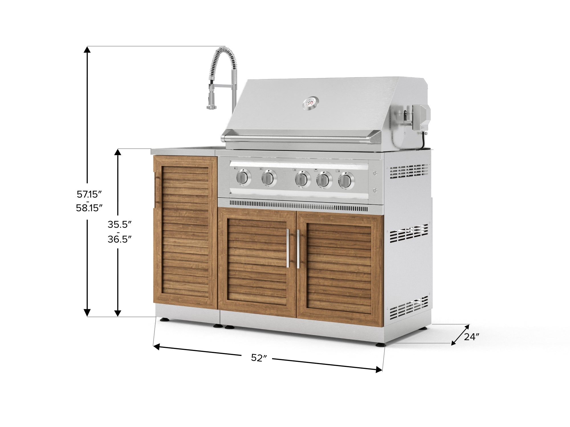 Outdoor Grill Island Stainless-Steel Louvered Doors 3 Piece Cabinet Set with Sink, Grill Cabinet, and Platinum Grill
