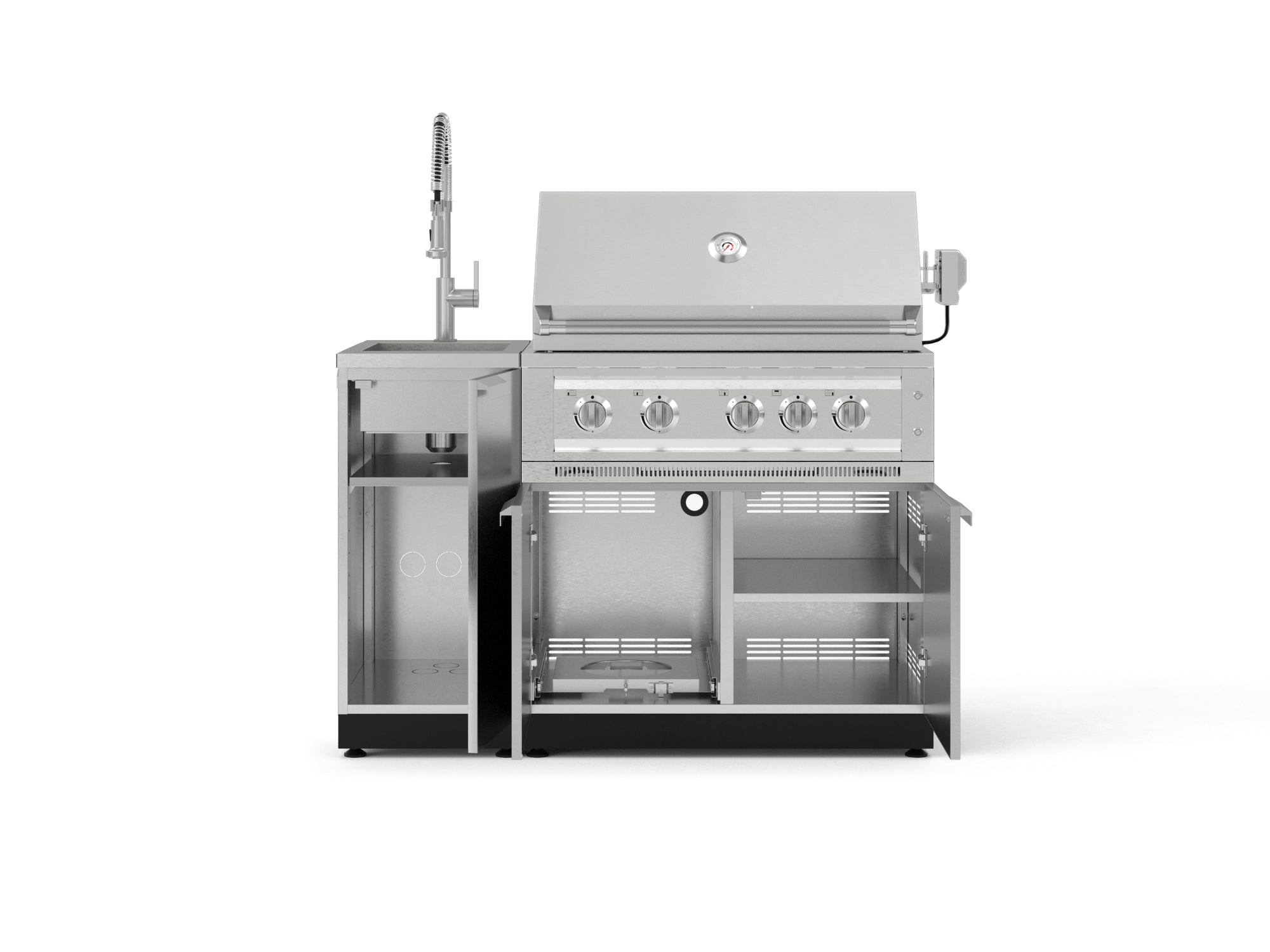 Outdoor Grill Island Stainless-Steel 3 Piece Cabinet Set with Sink, Grill Cabinet, and Platinum Grill