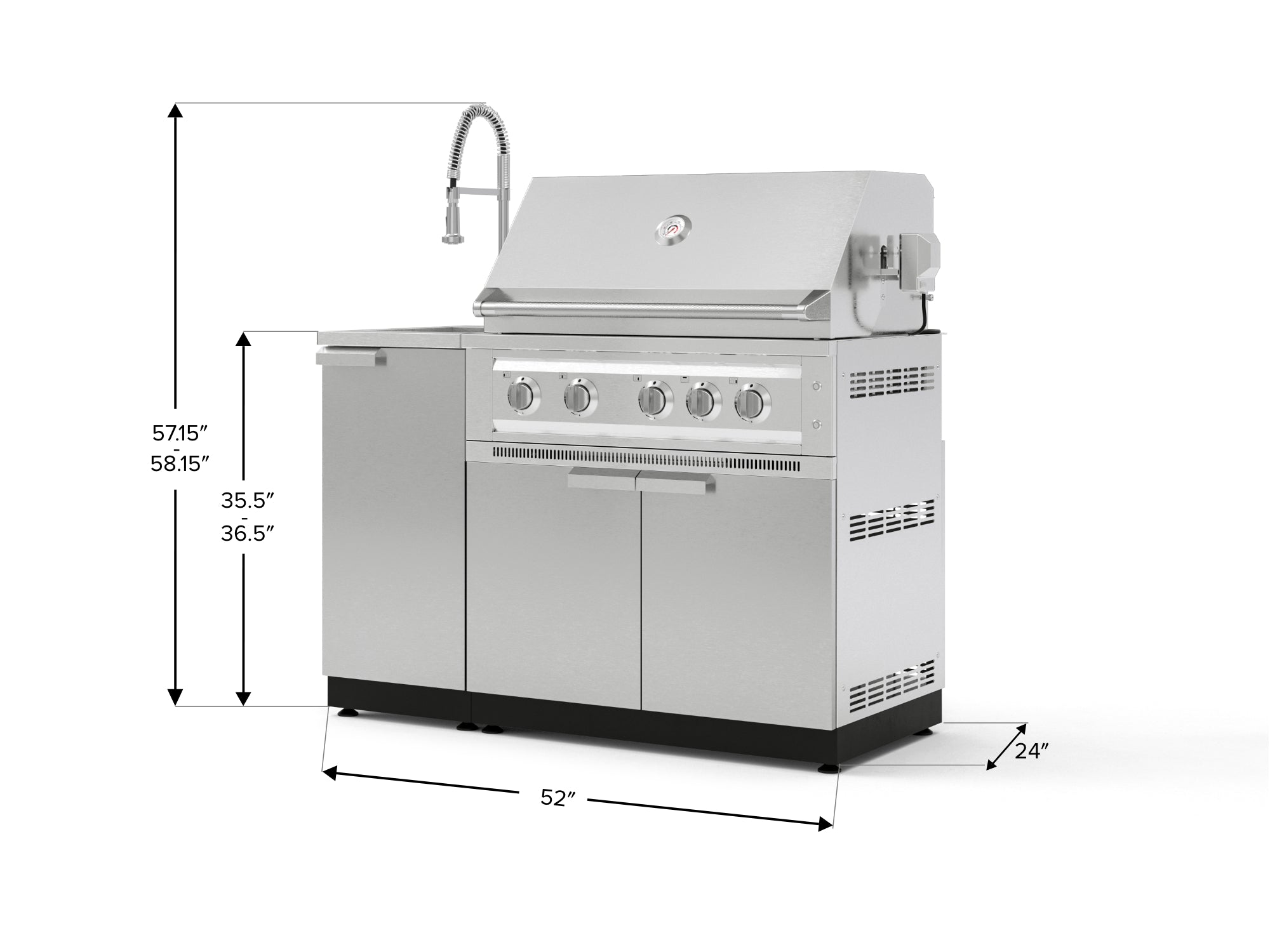 Outdoor Grill Island Stainless-Steel 3 Piece Cabinet Set with Sink, Grill Cabinet, and Platinum Grill