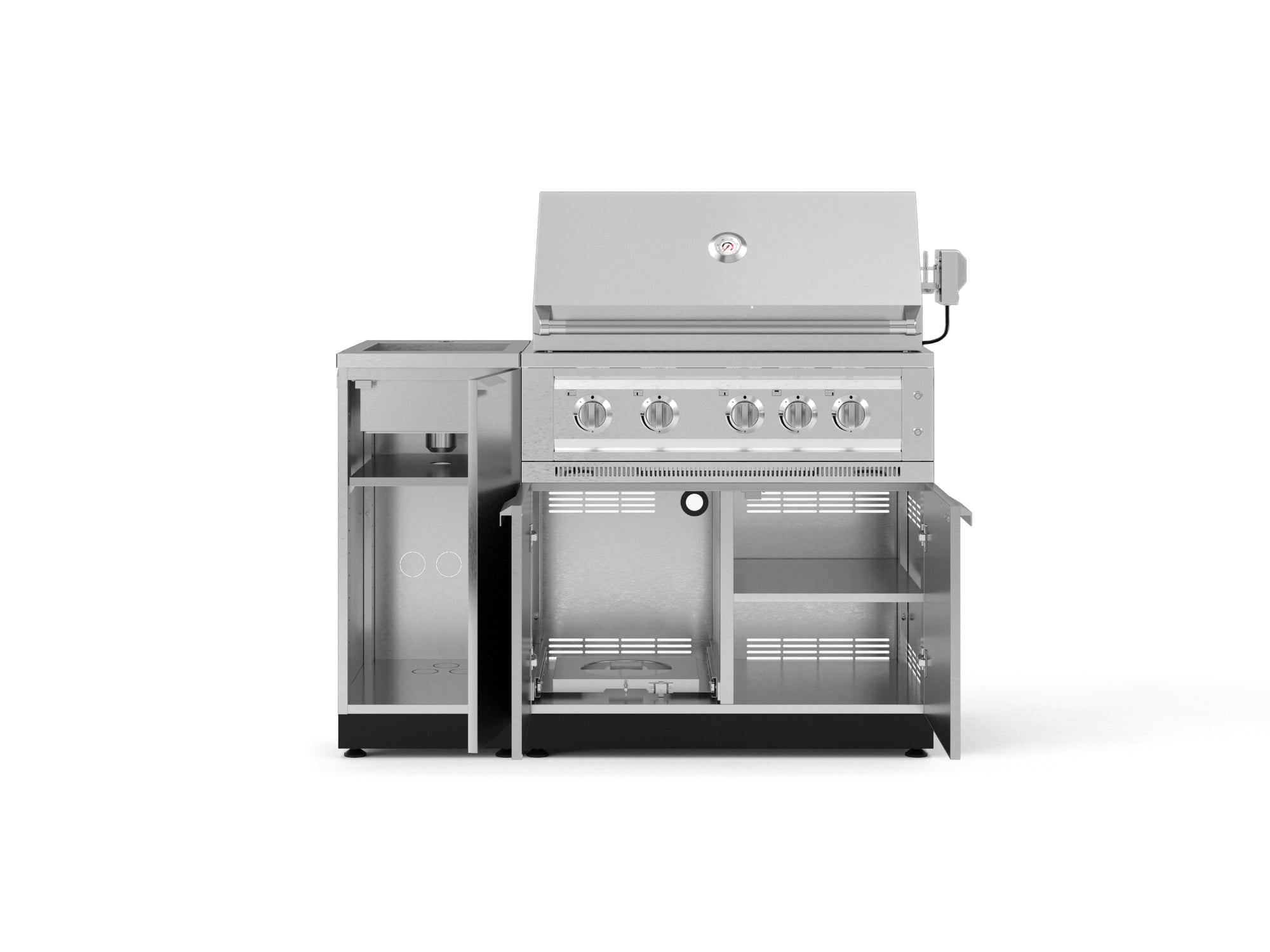 Outdoor Grill Island Stainless-Steel 3 Piece Cabinet Set with Sink, Grill Cabinet, and Platinum Grill