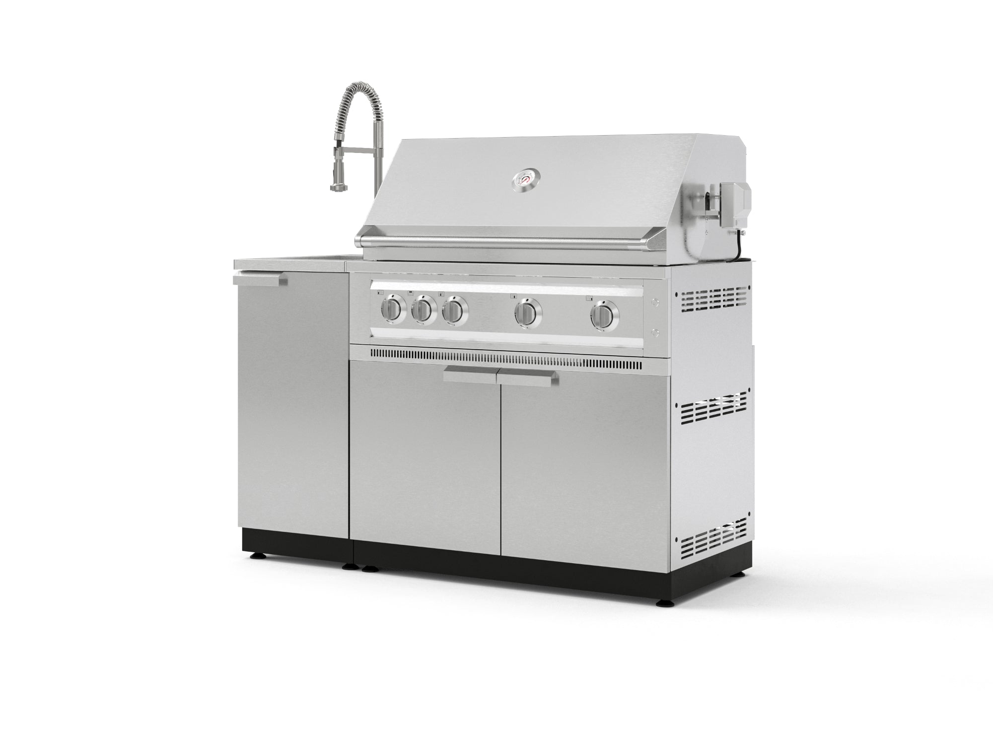 Outdoor Grill Island Stainless-Steel 3 Piece Cabinet Set with Sink, Grill Cabinet, and Platinum Grill