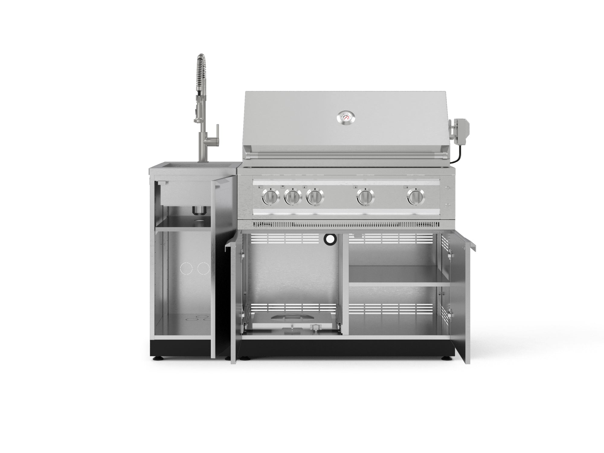 Outdoor Grill Island Stainless-Steel 3 Piece Cabinet Set with Sink, Grill Cabinet, and Platinum Grill