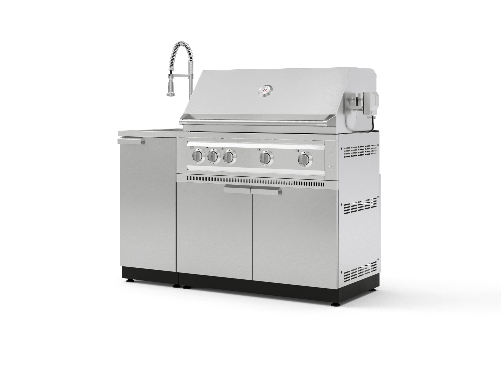 Outdoor Grill Island Stainless-Steel 3 Piece Cabinet Set with Sink, Grill Cabinet, and Platinum Grill