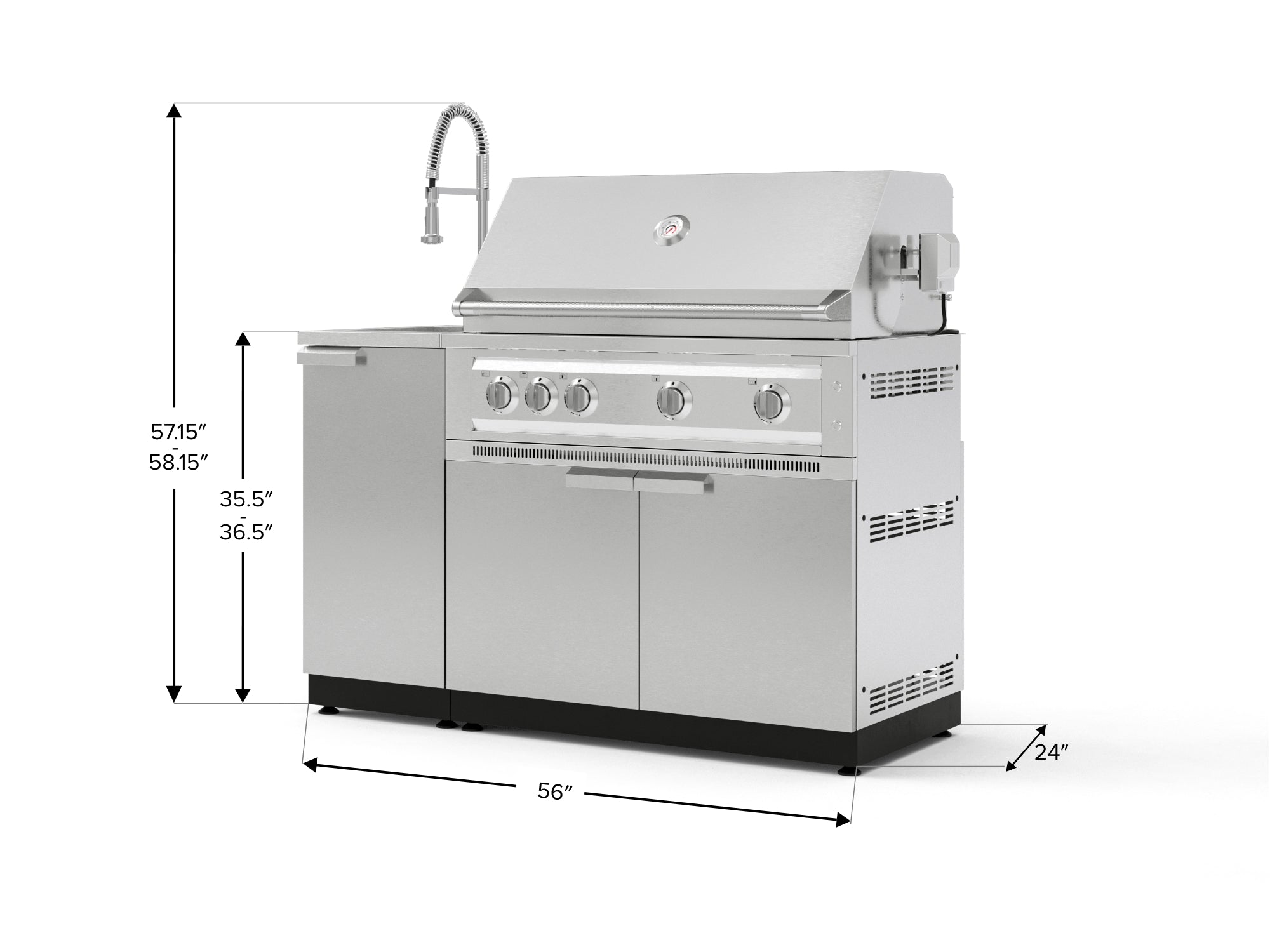 Outdoor Grill Island Stainless-Steel 3 Piece Cabinet Set with Sink, Grill Cabinet, and Platinum Grill