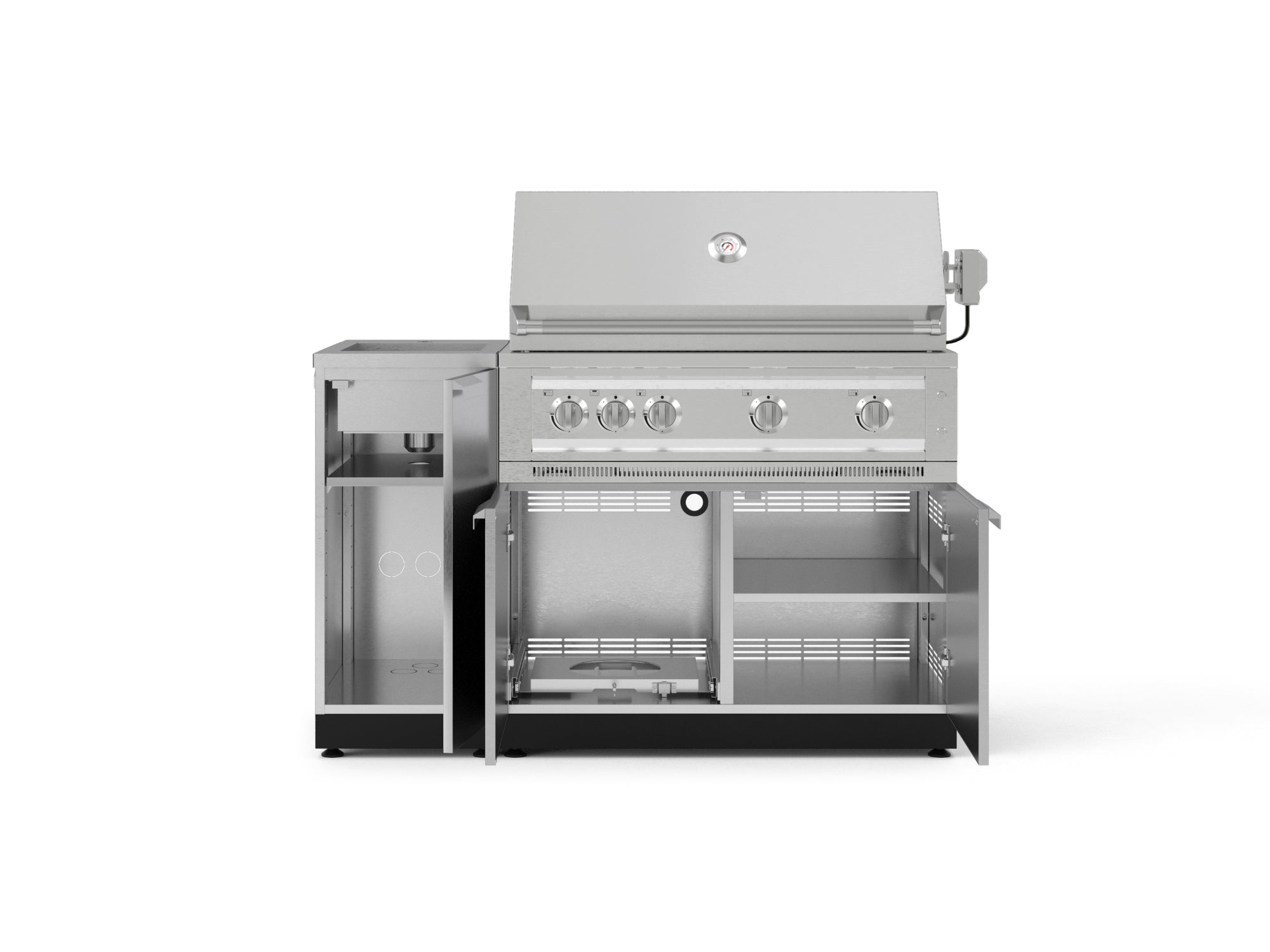 Outdoor Grill Island Stainless-Steel 3 Piece Cabinet Set with Sink, Grill Cabinet, and Platinum Grill
