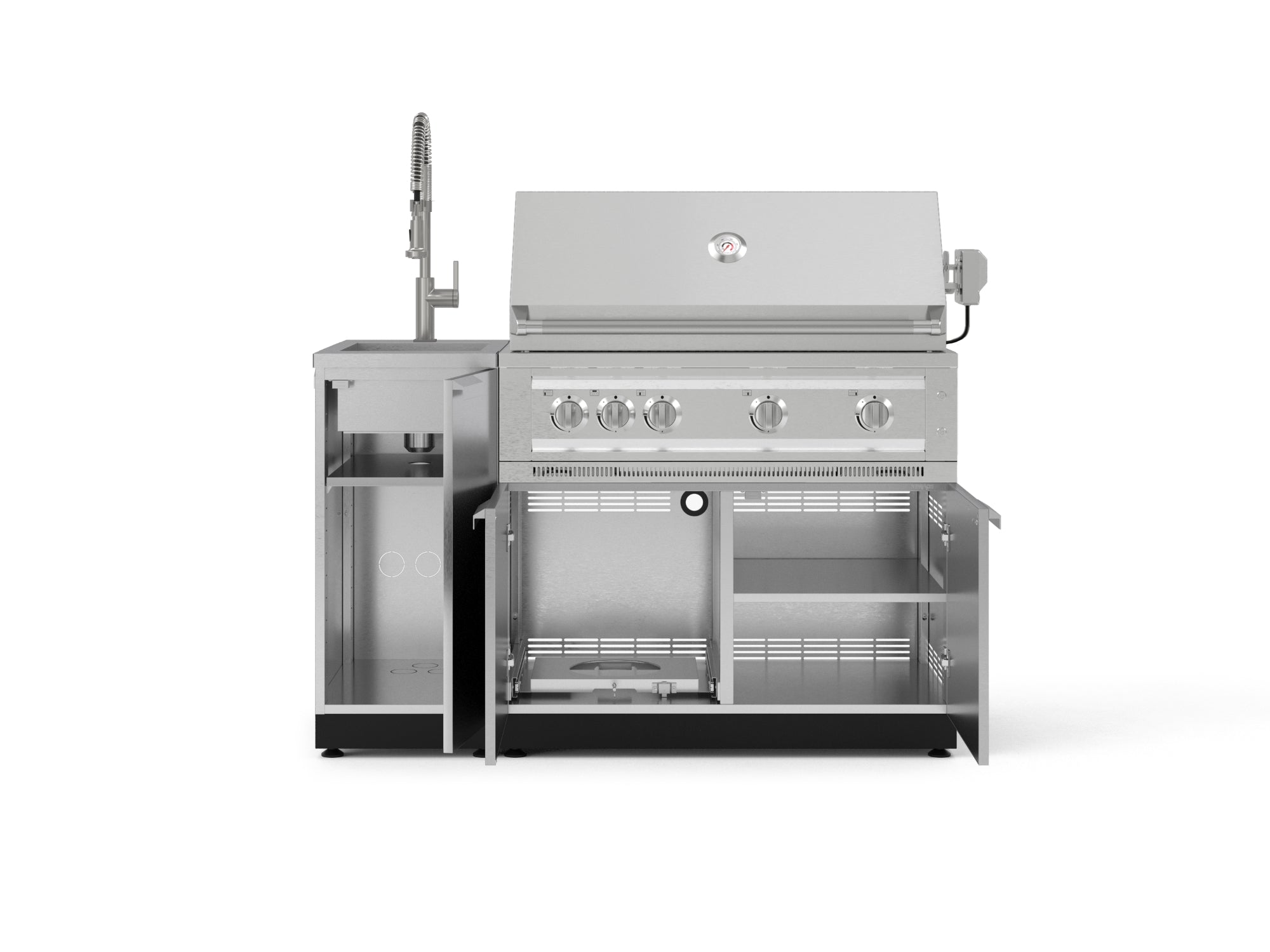 Outdoor Grill Island Stainless-Steel 3 Piece Cabinet Set with Sink, Grill Cabinet, and Platinum Grill