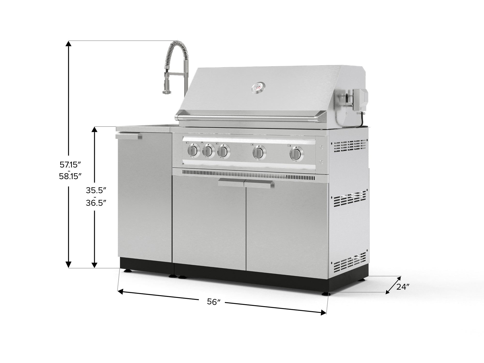 Outdoor Grill Island Stainless-Steel 3 Piece Cabinet Set with Sink, Grill Cabinet, and Platinum Grill