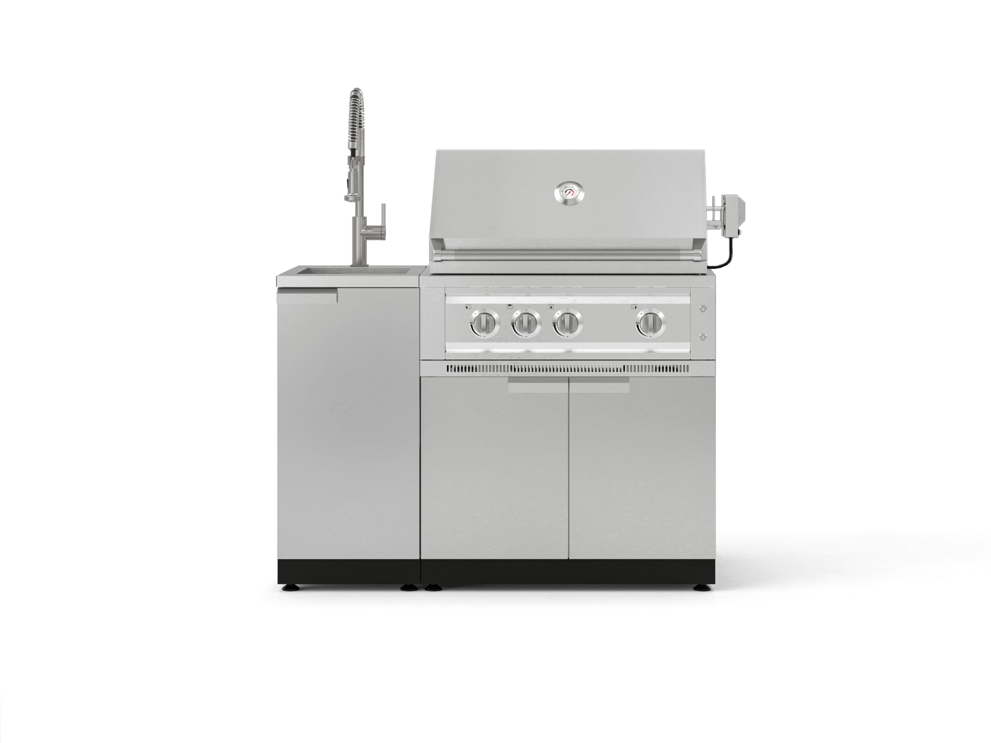 Outdoor Grill Island Stainless-Steel 3 Piece Cabinet Set with Sink, Grill Cabinet, and Platinum Grill