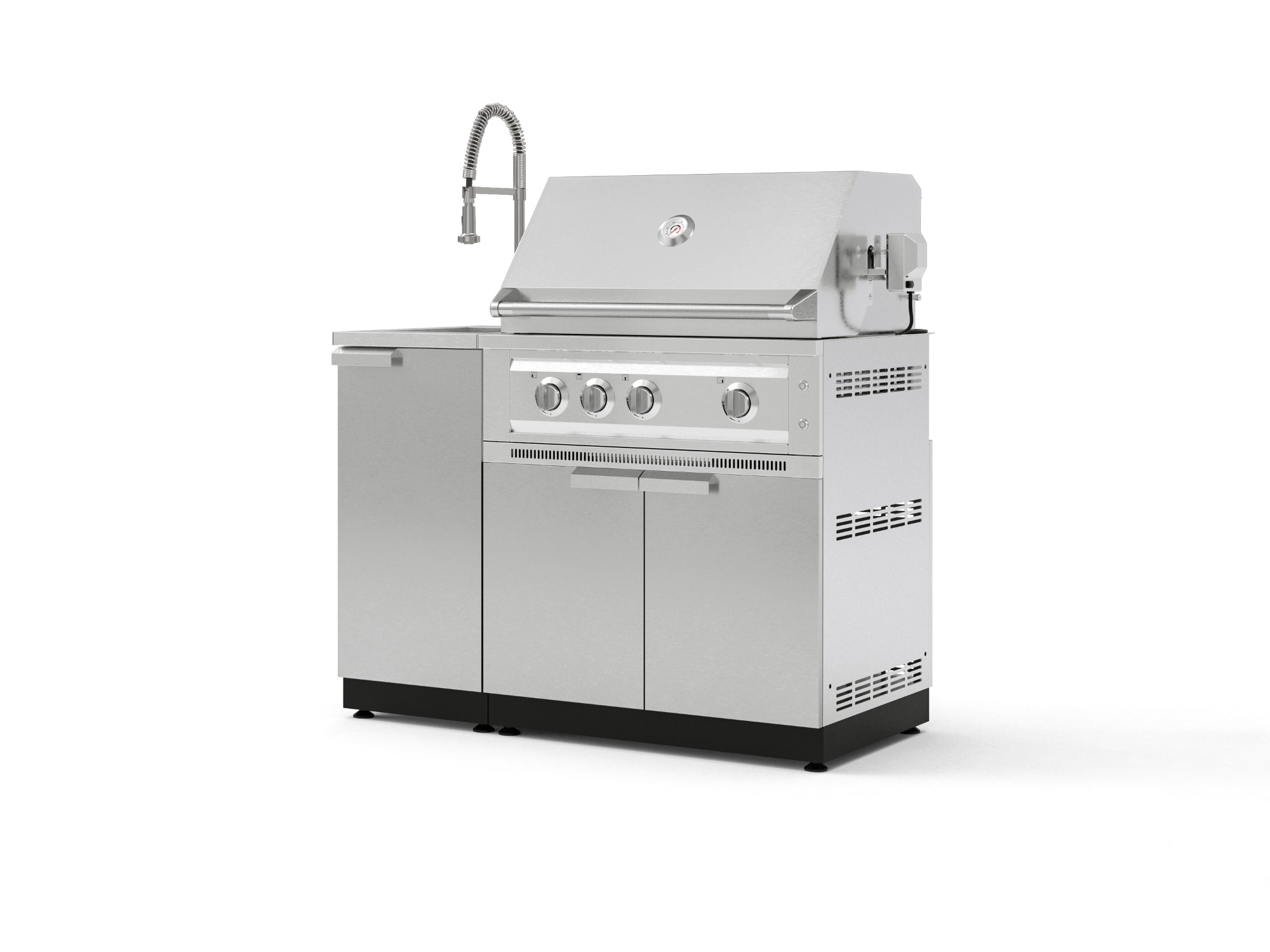 Outdoor Grill Island Stainless-Steel 3 Piece Cabinet Set with Sink, Grill Cabinet, and Platinum Grill