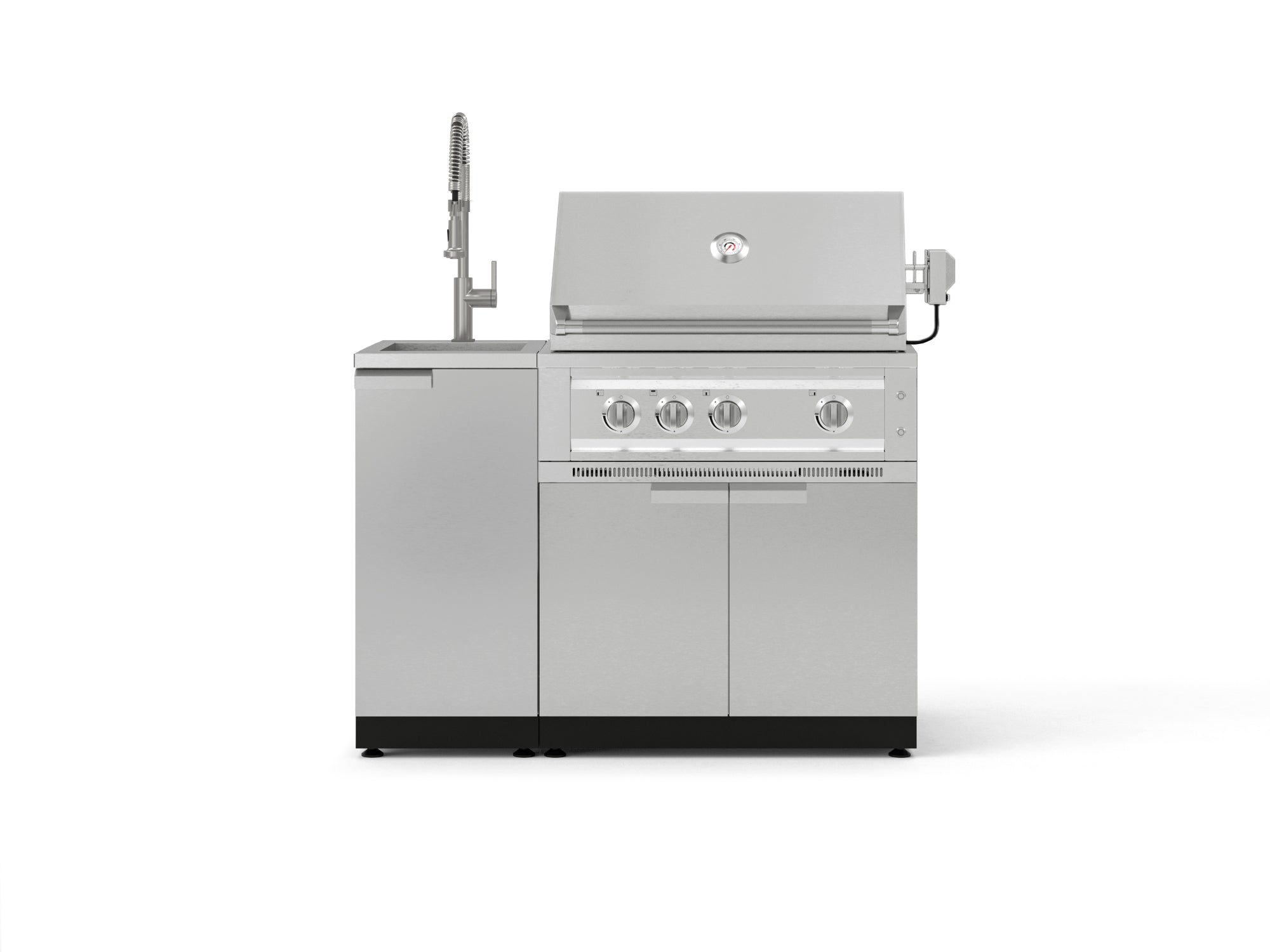 Outdoor Grill Island Stainless-Steel 3 Piece Cabinet Set with Sink, Grill Cabinet, and Platinum Grill