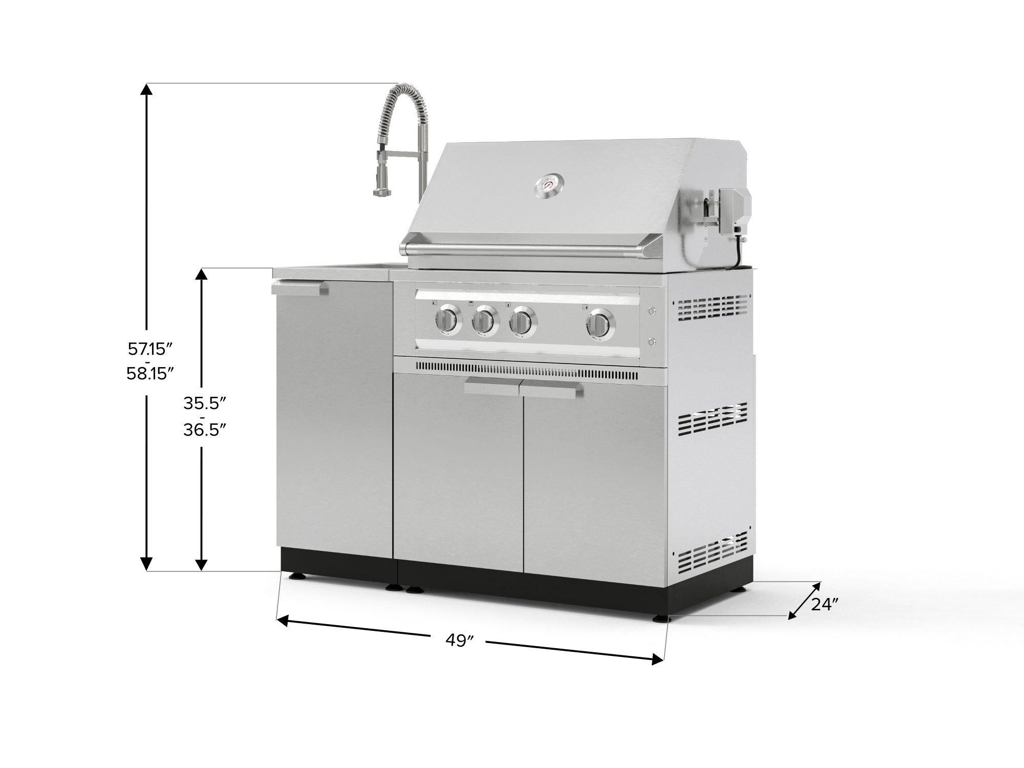 Outdoor Grill Island Stainless-Steel 3 Piece Cabinet Set with Sink, Grill Cabinet, and Platinum Grill