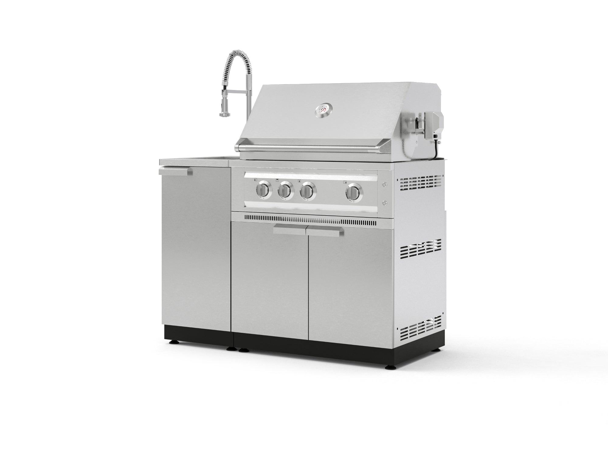 Outdoor Grill Island Stainless-Steel 3 Piece Cabinet Set with Sink, Grill Cabinet, and Platinum Grill