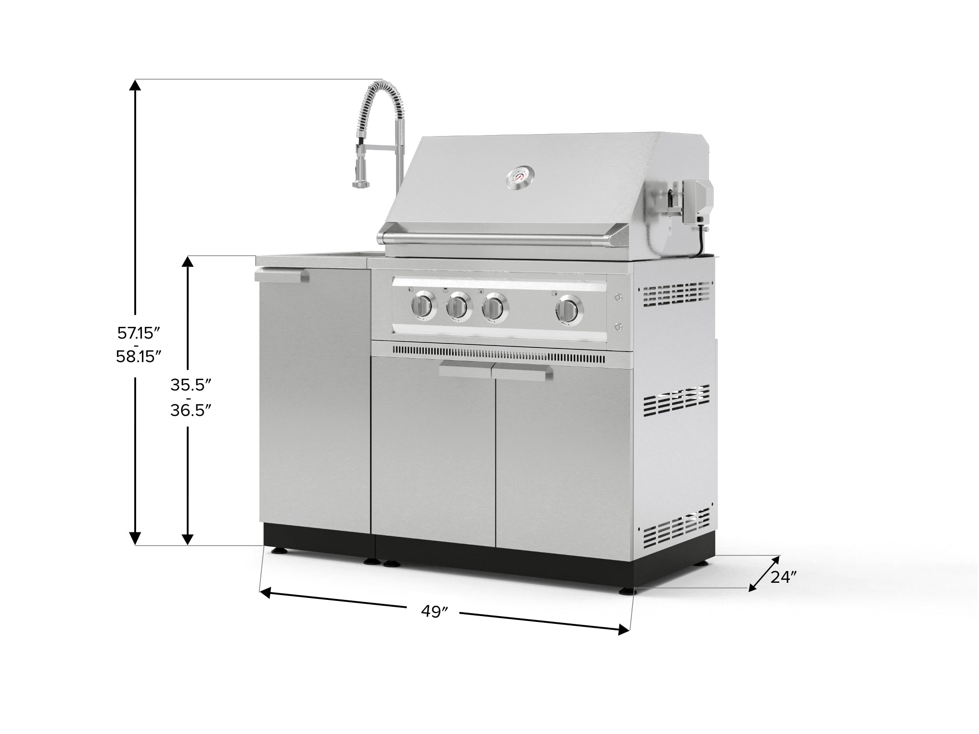 Outdoor Grill Island Stainless-Steel 3 Piece Cabinet Set with Sink, Grill Cabinet, and Platinum Grill