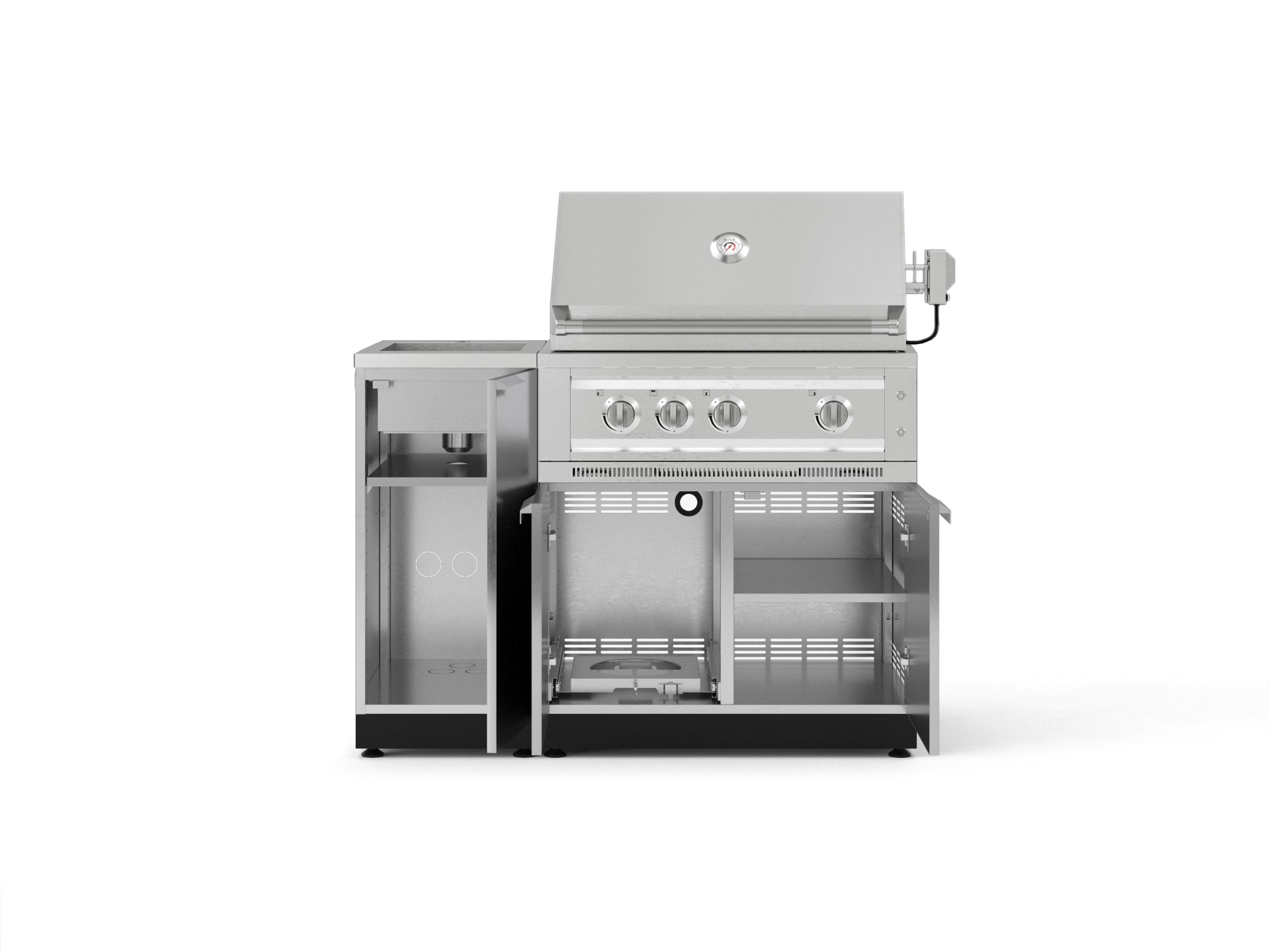 Outdoor Grill Island Stainless-Steel 3 Piece Cabinet Set with Sink, Grill Cabinet, and Platinum Grill