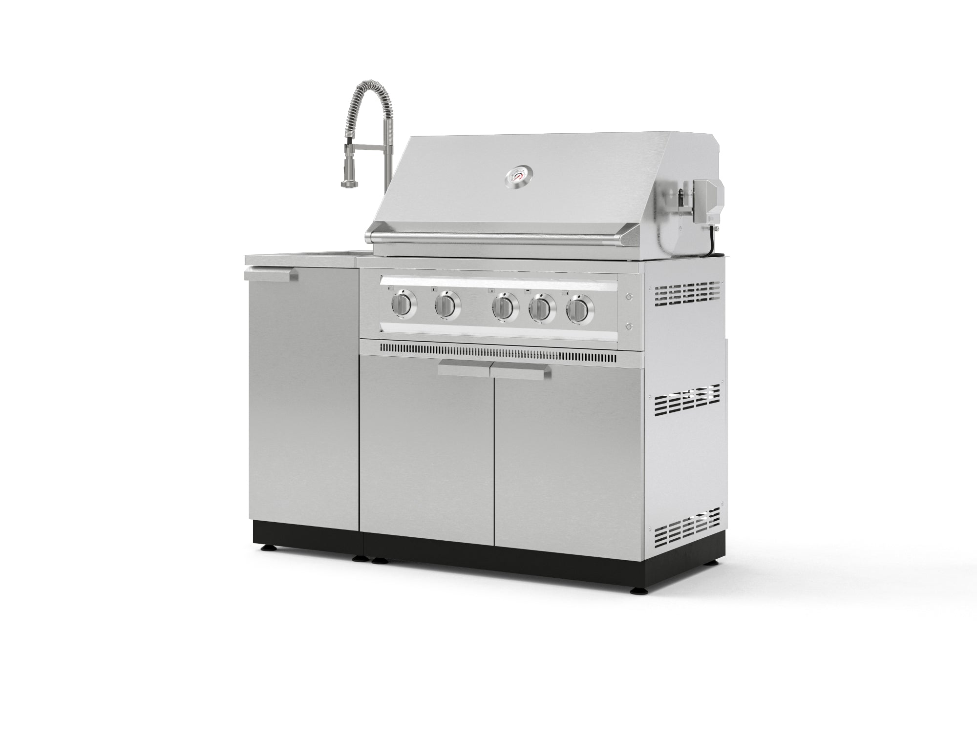 Outdoor Grill Island Stainless-Steel 3 Piece Cabinet Set with Sink, Grill Cabinet, and Platinum Grill