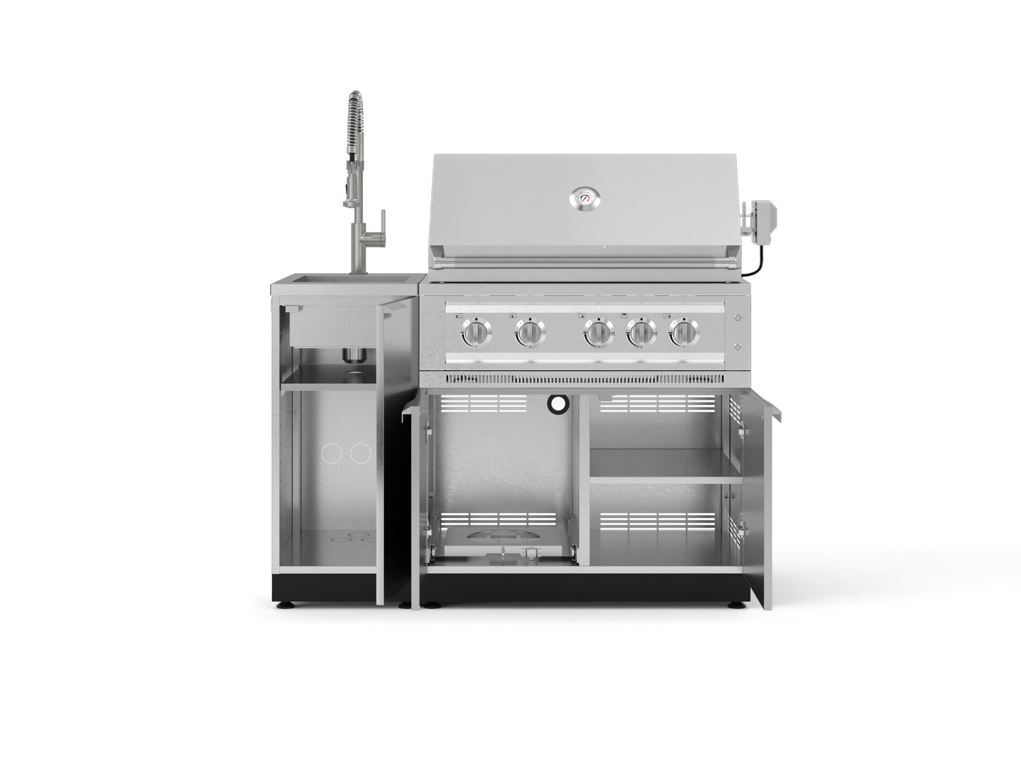 Outdoor Grill Island Stainless-Steel 3 Piece Cabinet Set with Sink, Grill Cabinet, and Platinum Grill