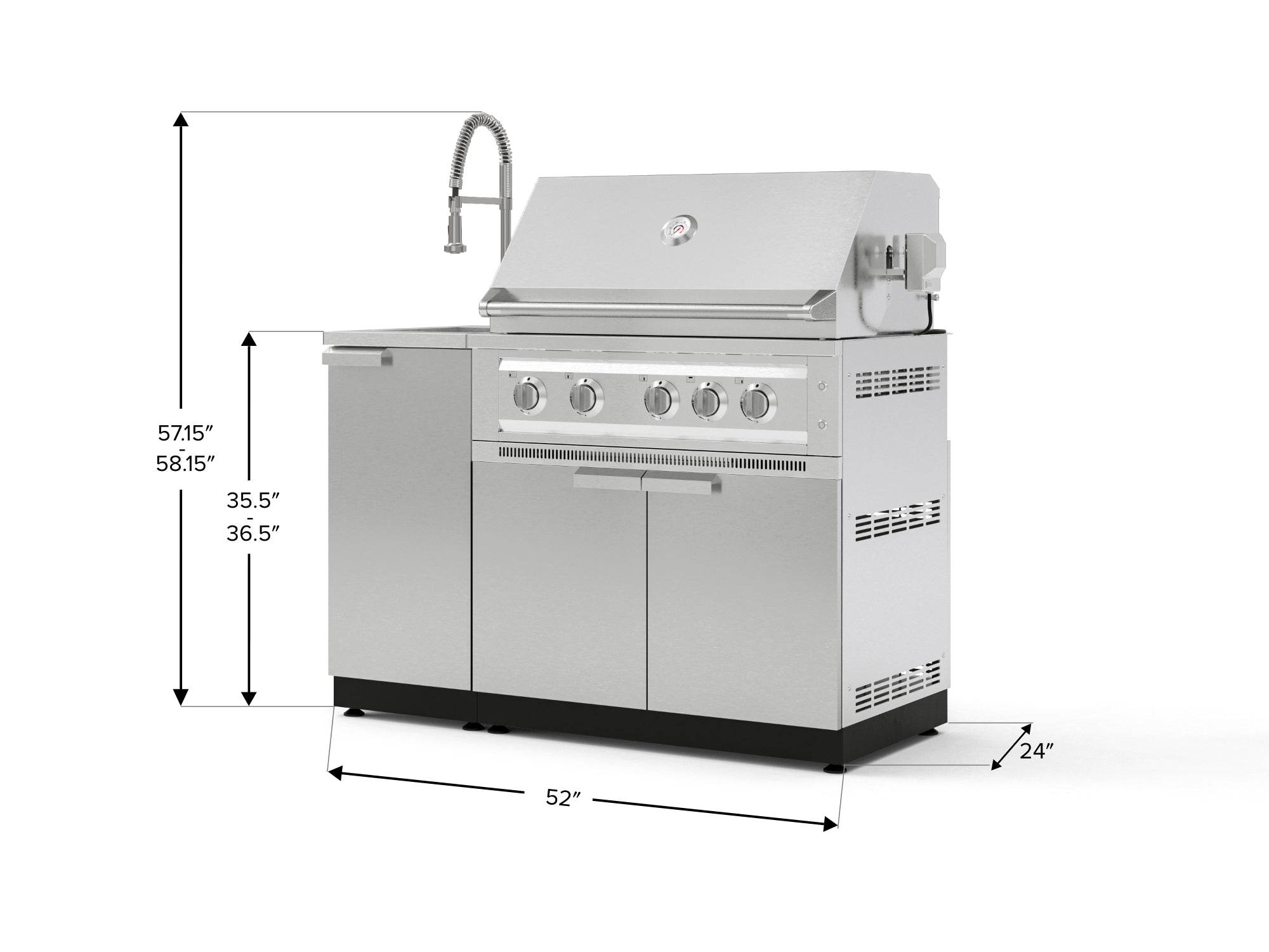 Outdoor Grill Island Stainless-Steel 3 Piece Cabinet Set with Sink, Grill Cabinet, and Platinum Grill