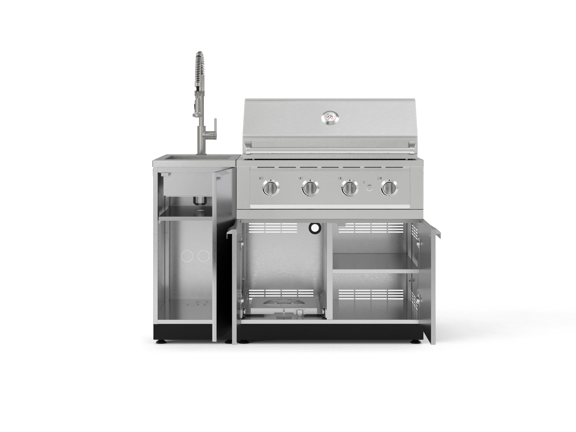 Outdoor Grill Island Stainless-Steel 3 Piece Cabinet Set with Sink, Grill Cabinet, and Performance Grill