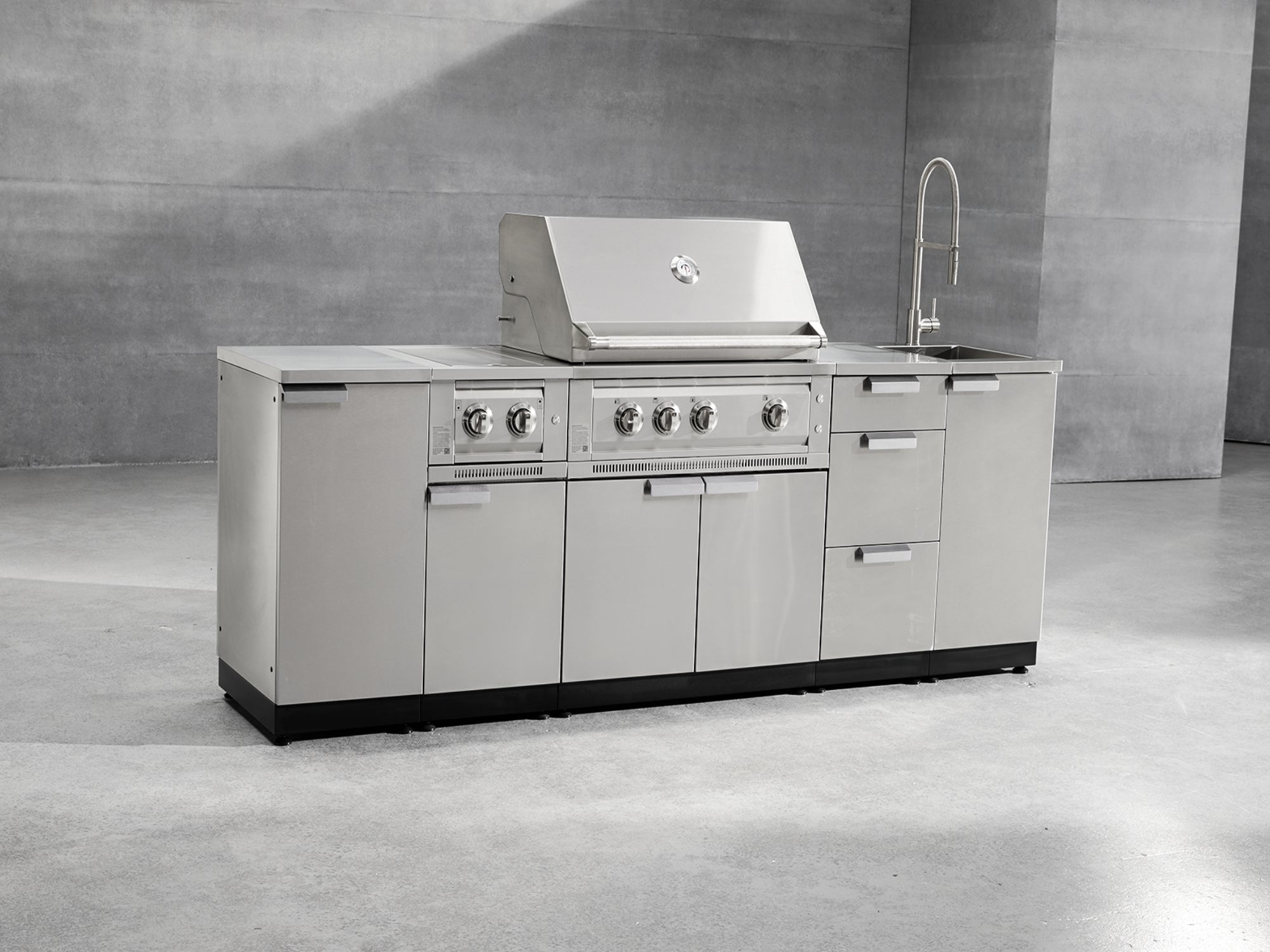 Outdoor Grill Island Stainless-Steel 3 Piece Cabinet Set with Sink, Grill Cabinet, and Performance Grill