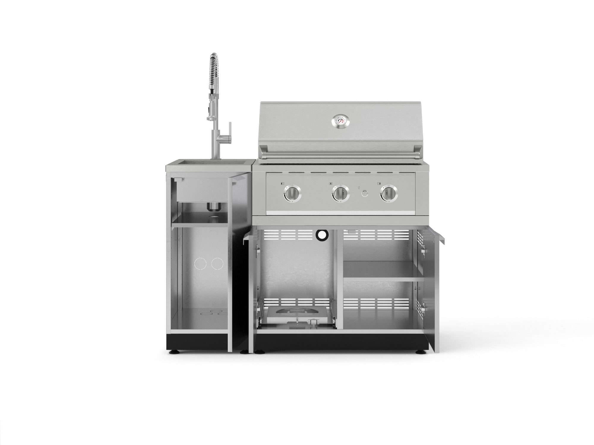Outdoor Grill Island Stainless-Steel 3 Piece Cabinet Set with Sink, Grill Cabinet, and Performance Grill