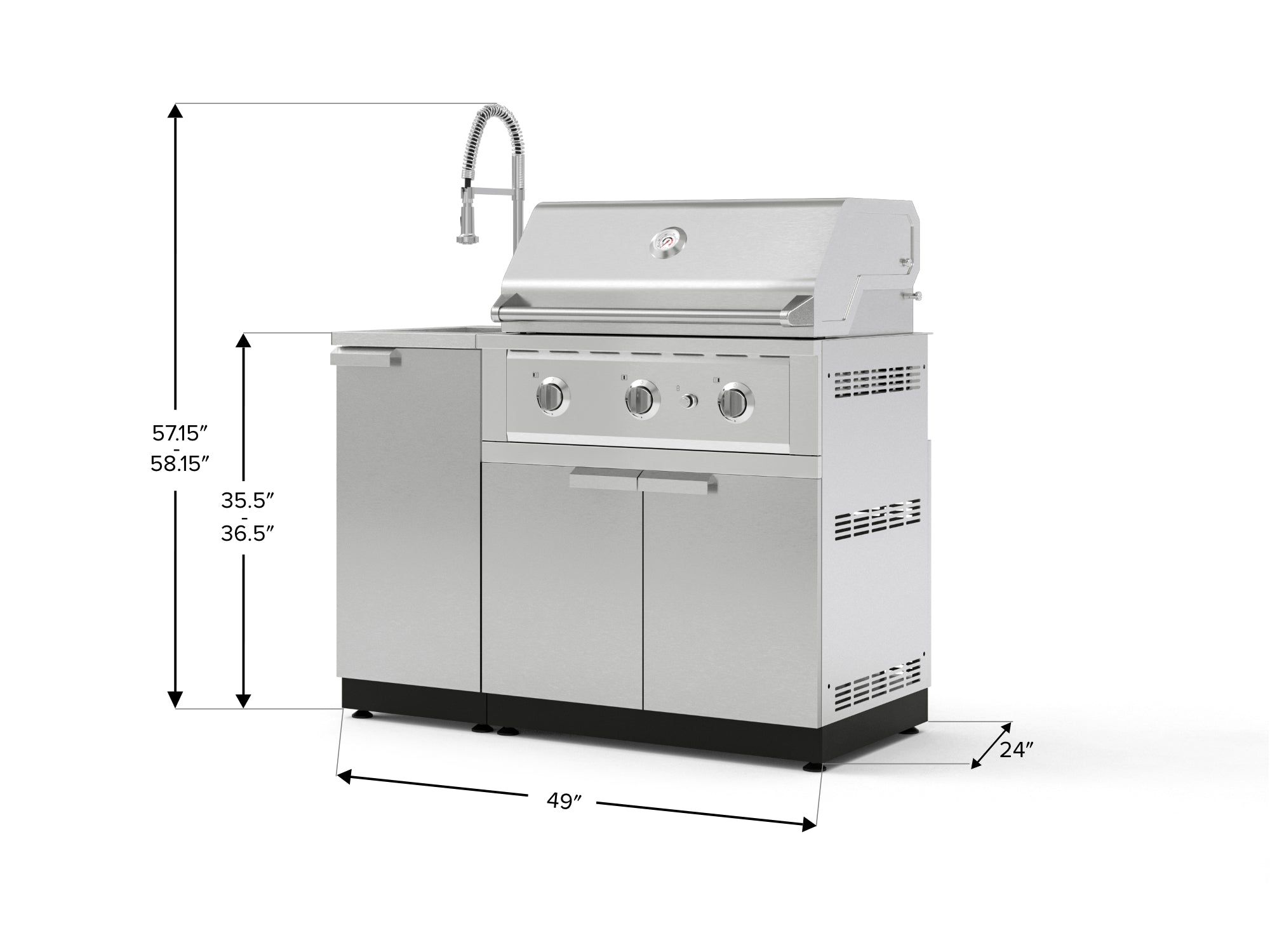 Outdoor Grill Island Stainless-Steel 3 Piece Cabinet Set with Sink, Grill Cabinet, and Performance Grill