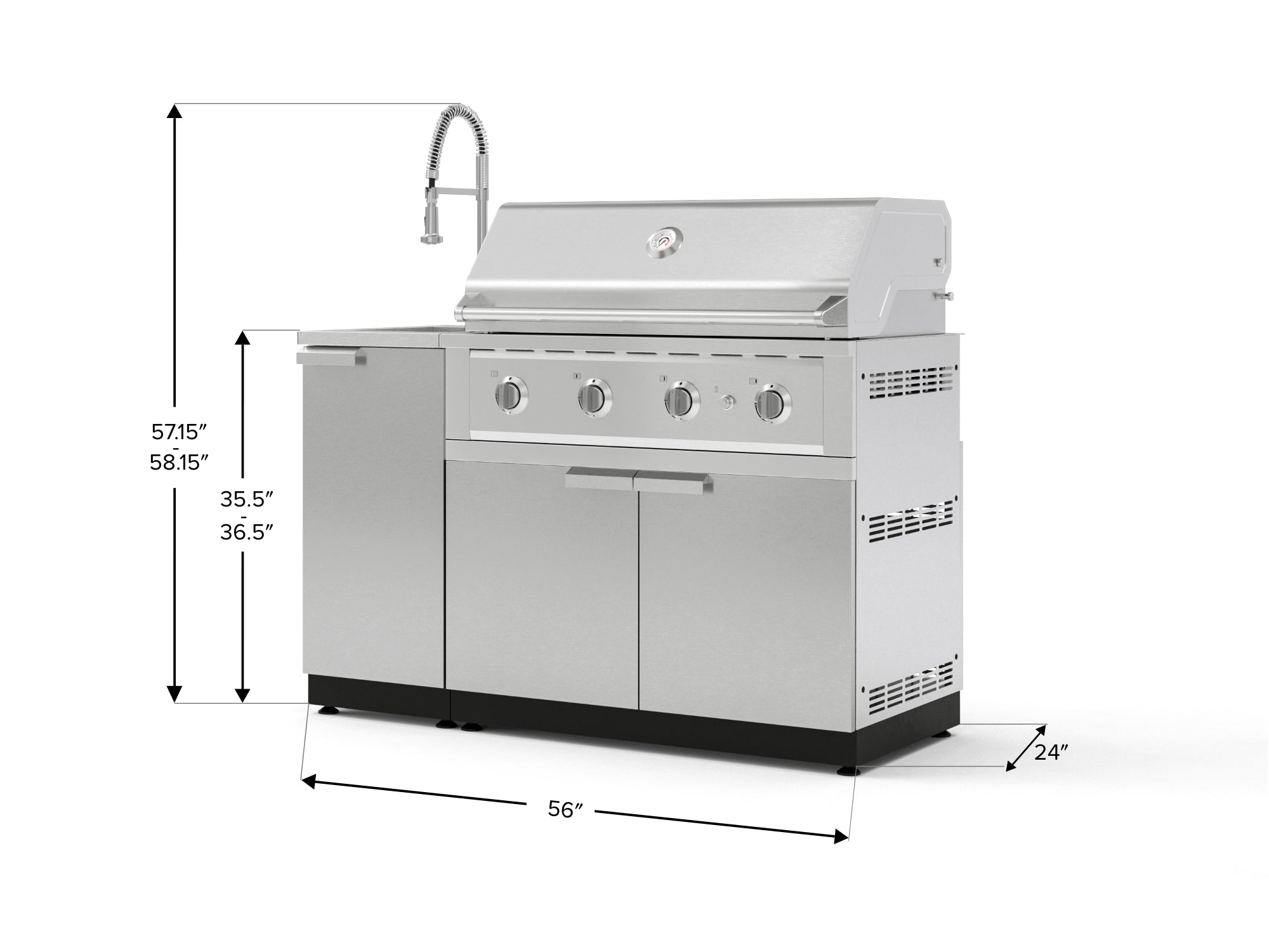 Outdoor Grill Island Stainless-Steel 3 Piece Cabinet Set with Sink, Grill Cabinet, and Performance Grill
