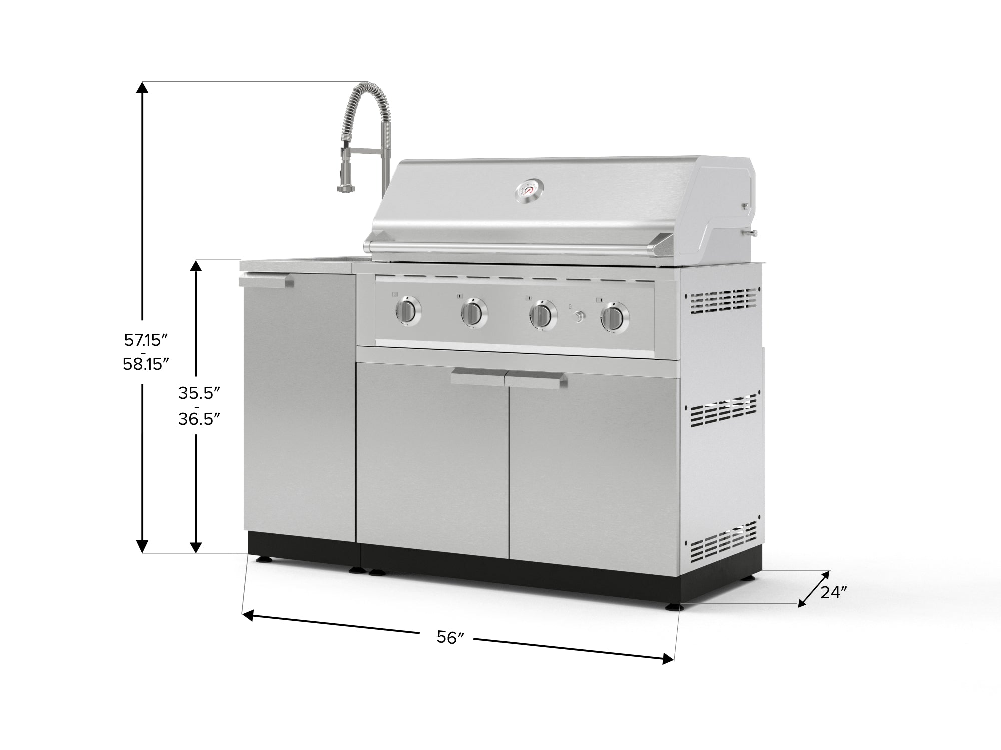Outdoor Grill Island Stainless-Steel 3 Piece Cabinet Set with Sink, Grill Cabinet, and Performance Grill