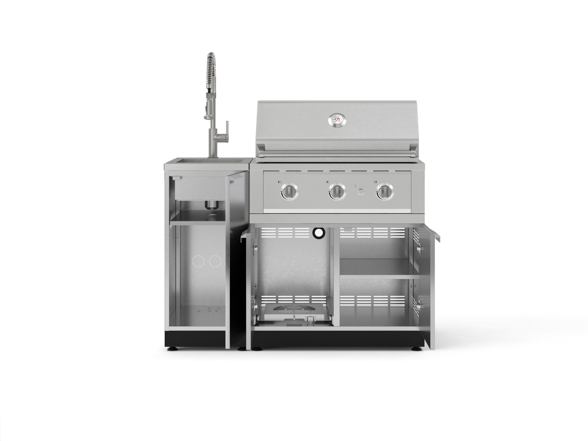 Outdoor Grill Island Stainless-Steel 3 Piece Cabinet Set with Sink, Grill Cabinet, and Performance Grill