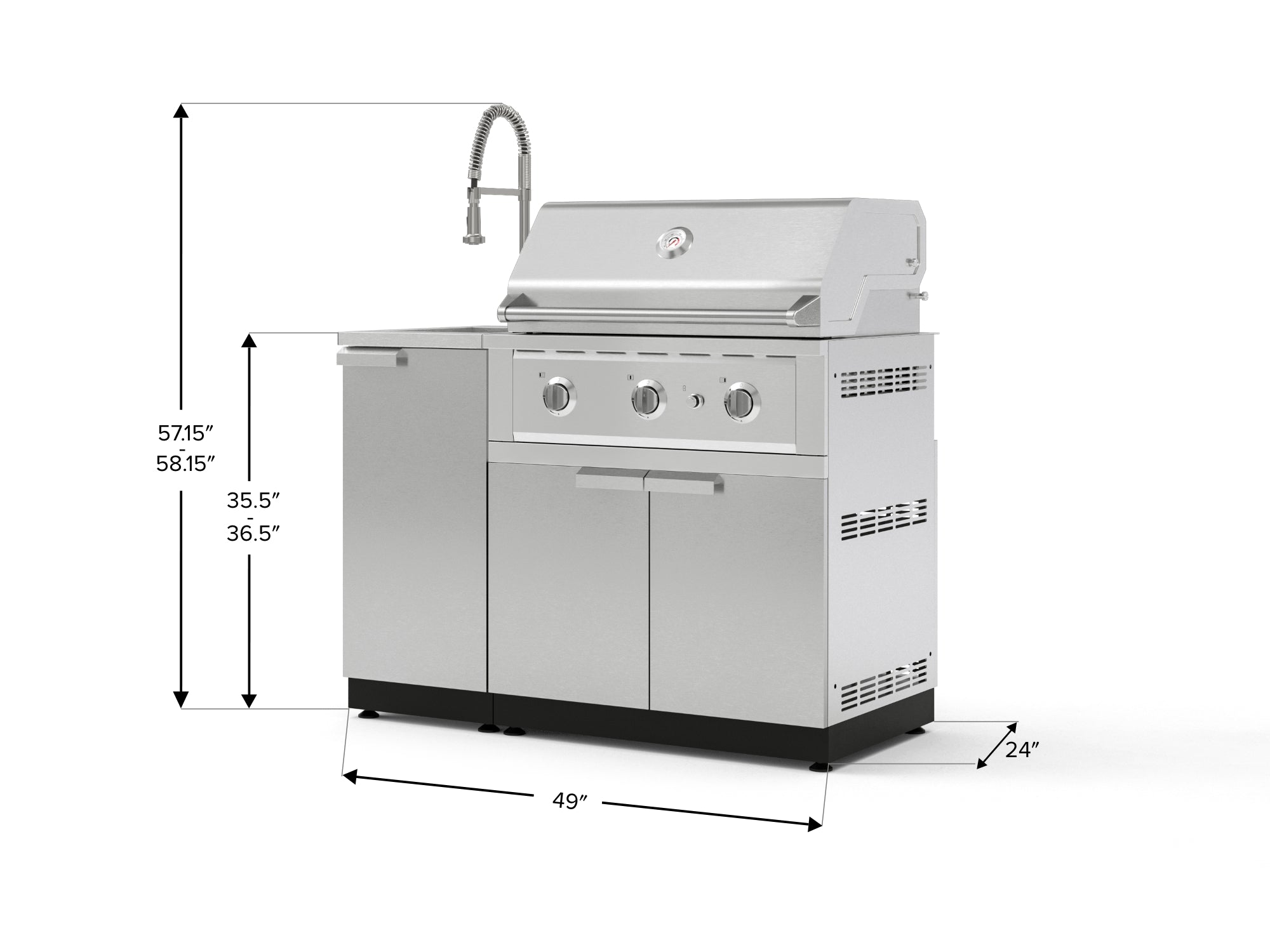 Outdoor Grill Island Stainless-Steel 3 Piece Cabinet Set with Sink, Grill Cabinet, and Performance Grill