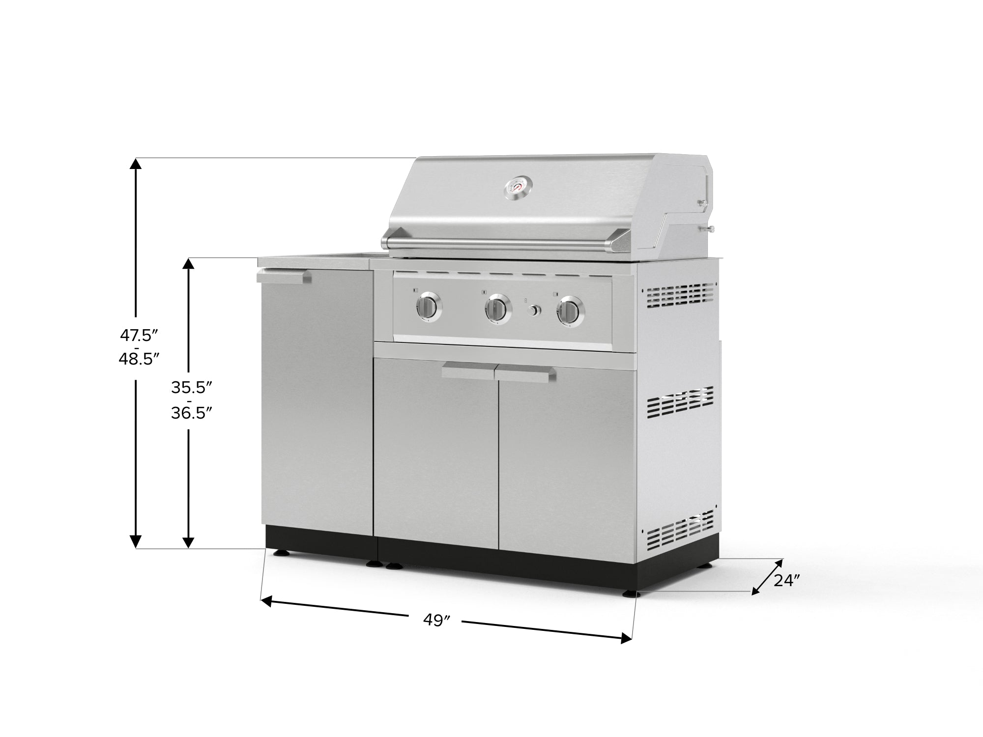 Outdoor Grill Island Stainless-Steel 3 Piece Cabinet Set with Sink, Grill Cabinet, and Performance Grill