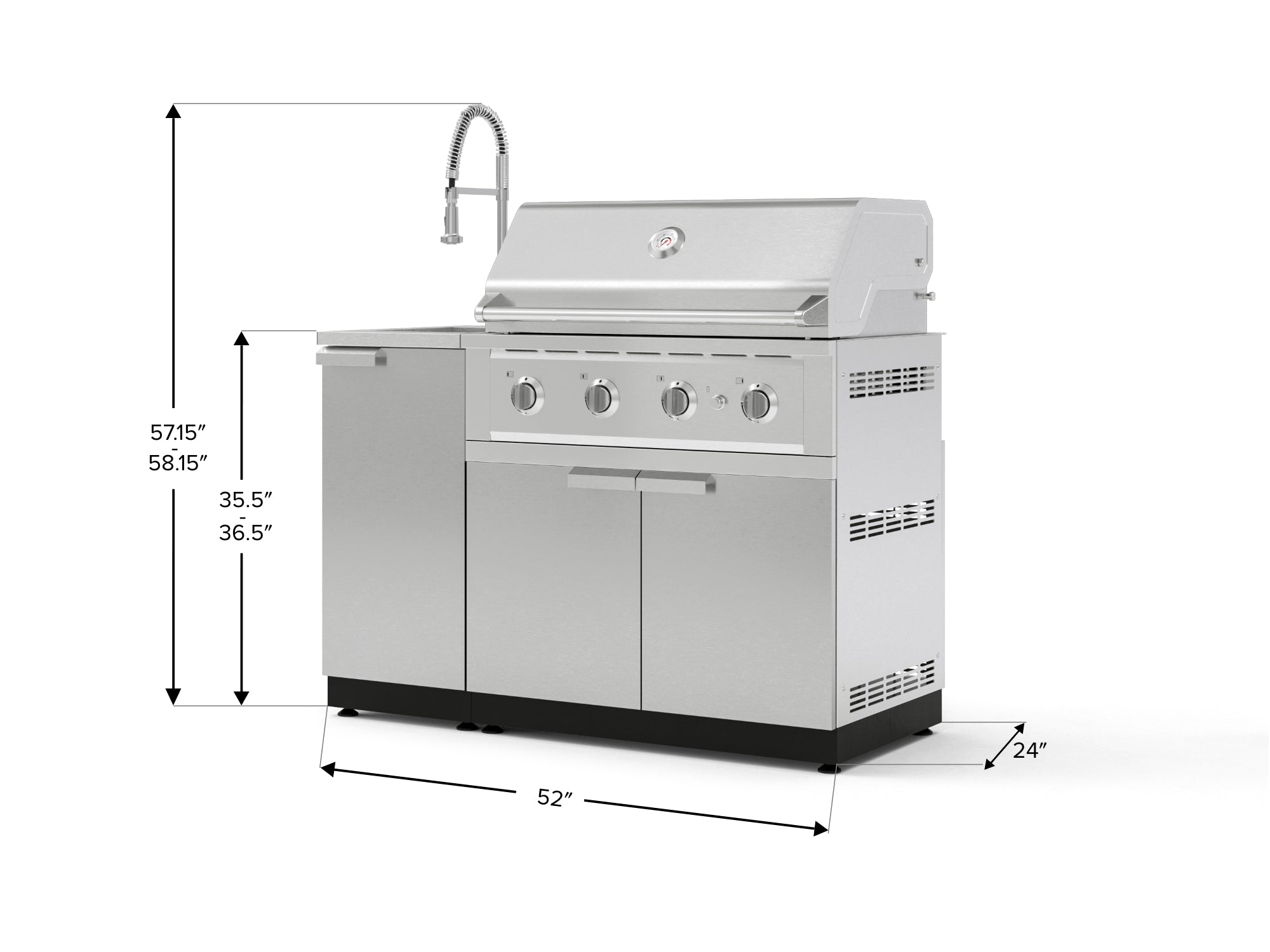 Outdoor Grill Island Stainless-Steel 3 Piece Cabinet Set with Sink, Grill Cabinet, and Performance Grill