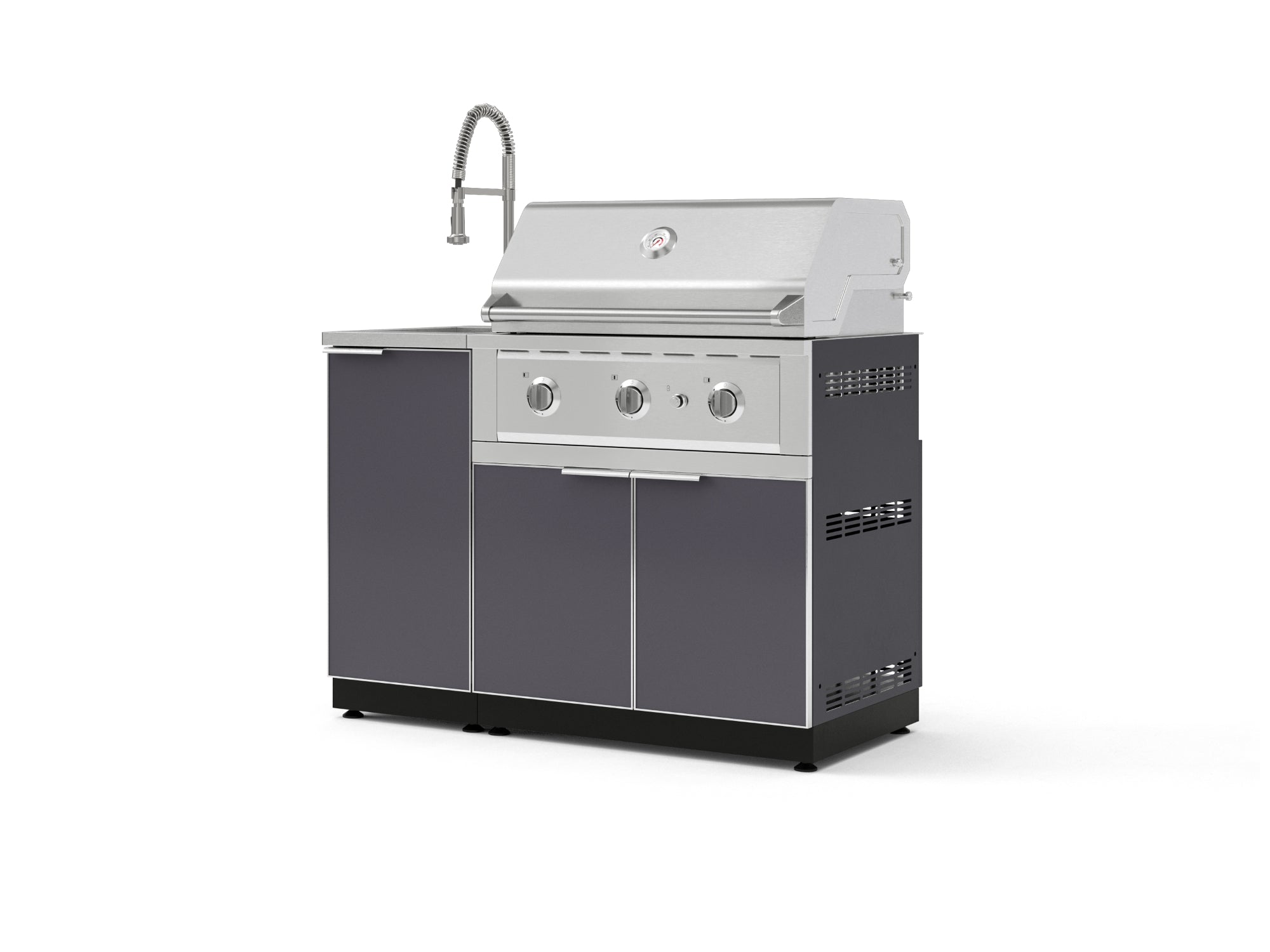 Outdoor Grill Island Aluminum 3 Piece Cabinet Set with Sink, Grill Cabinet, and Performance Grill