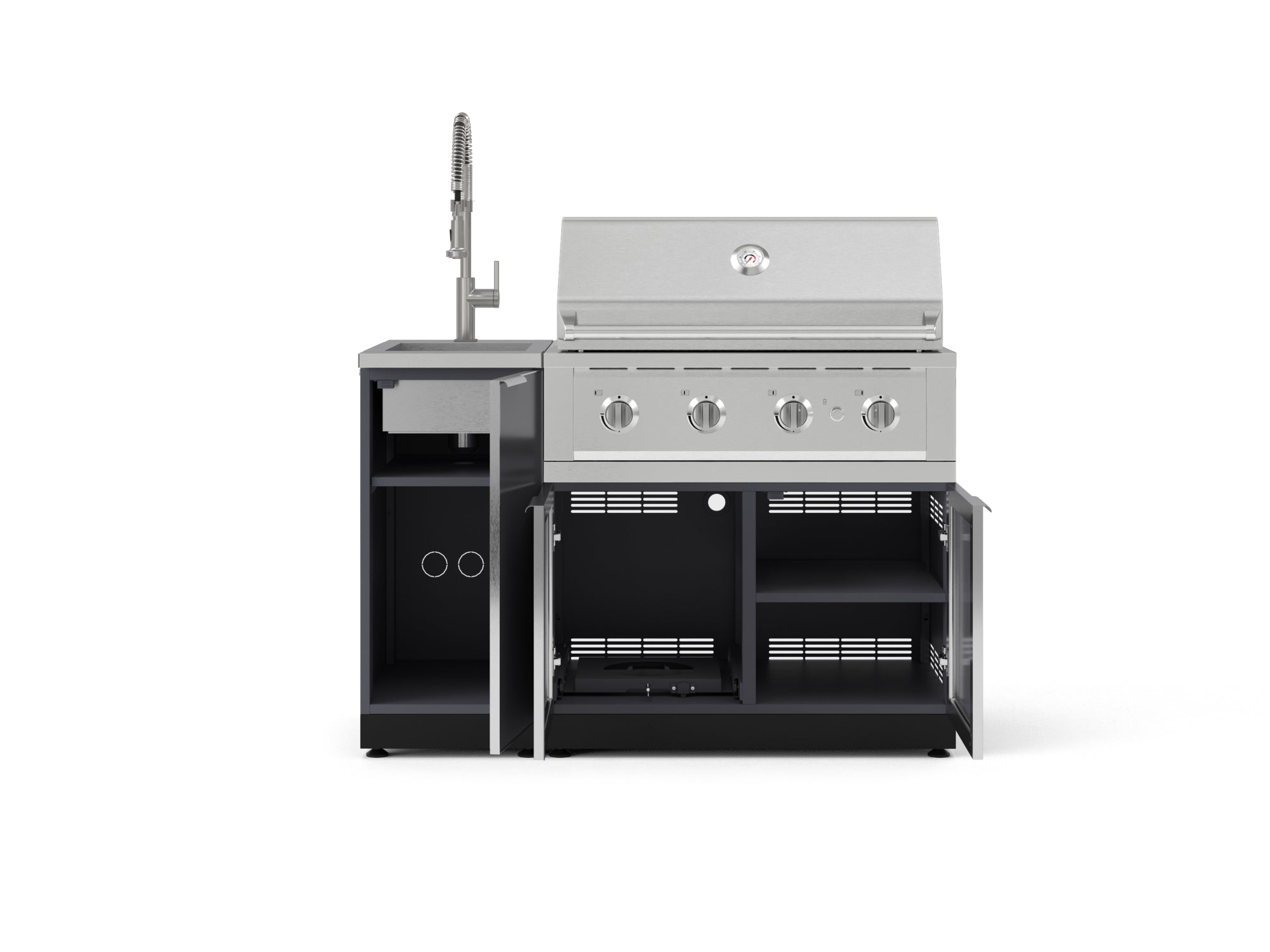 Outdoor Grill Island Aluminum 3 Piece Cabinet Set with Sink, Grill Cabinet, and Performance Grill