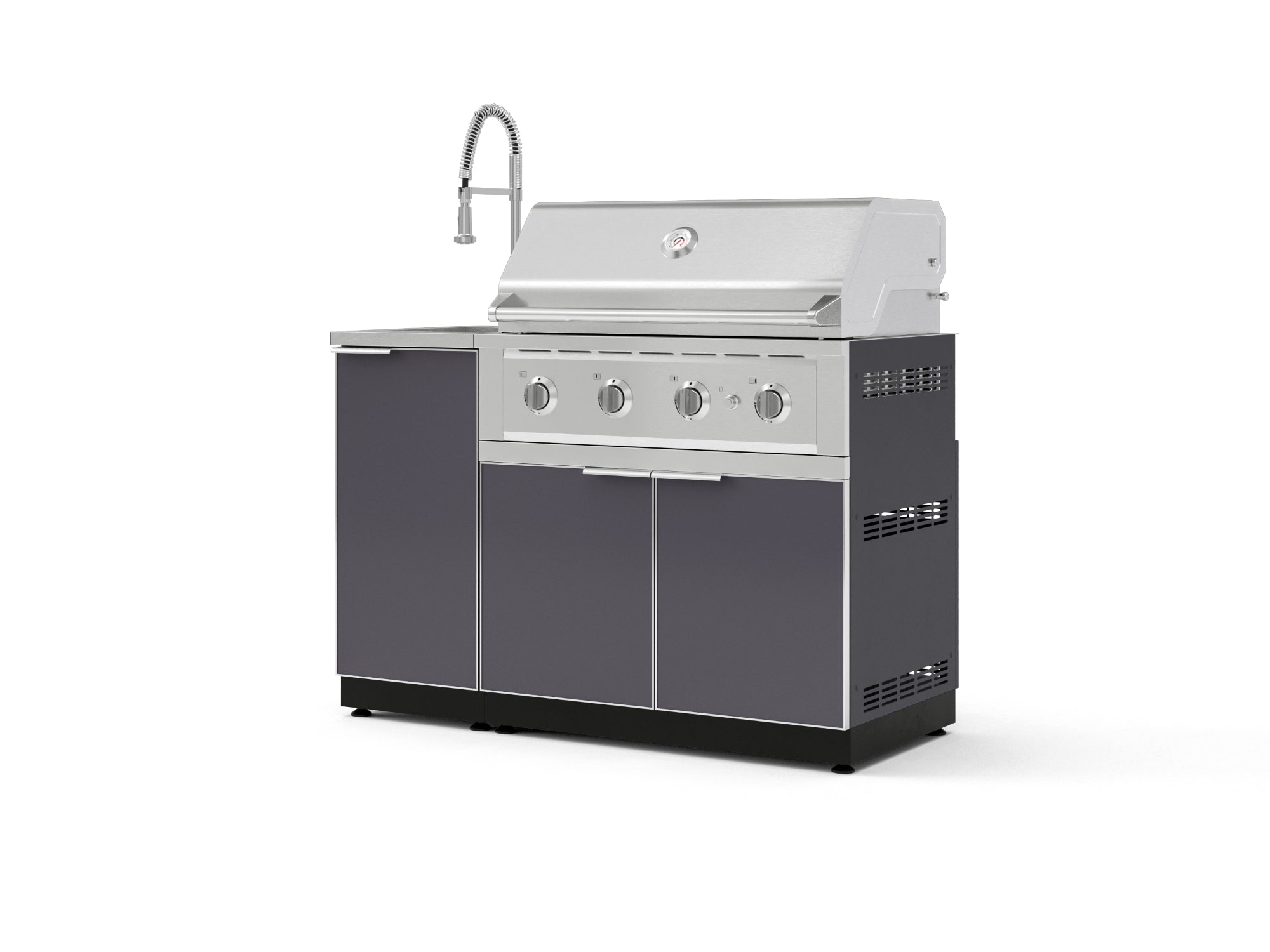 Outdoor Grill Island Aluminum 3 Piece Cabinet Set with Sink, Grill Cabinet, and Performance Grill