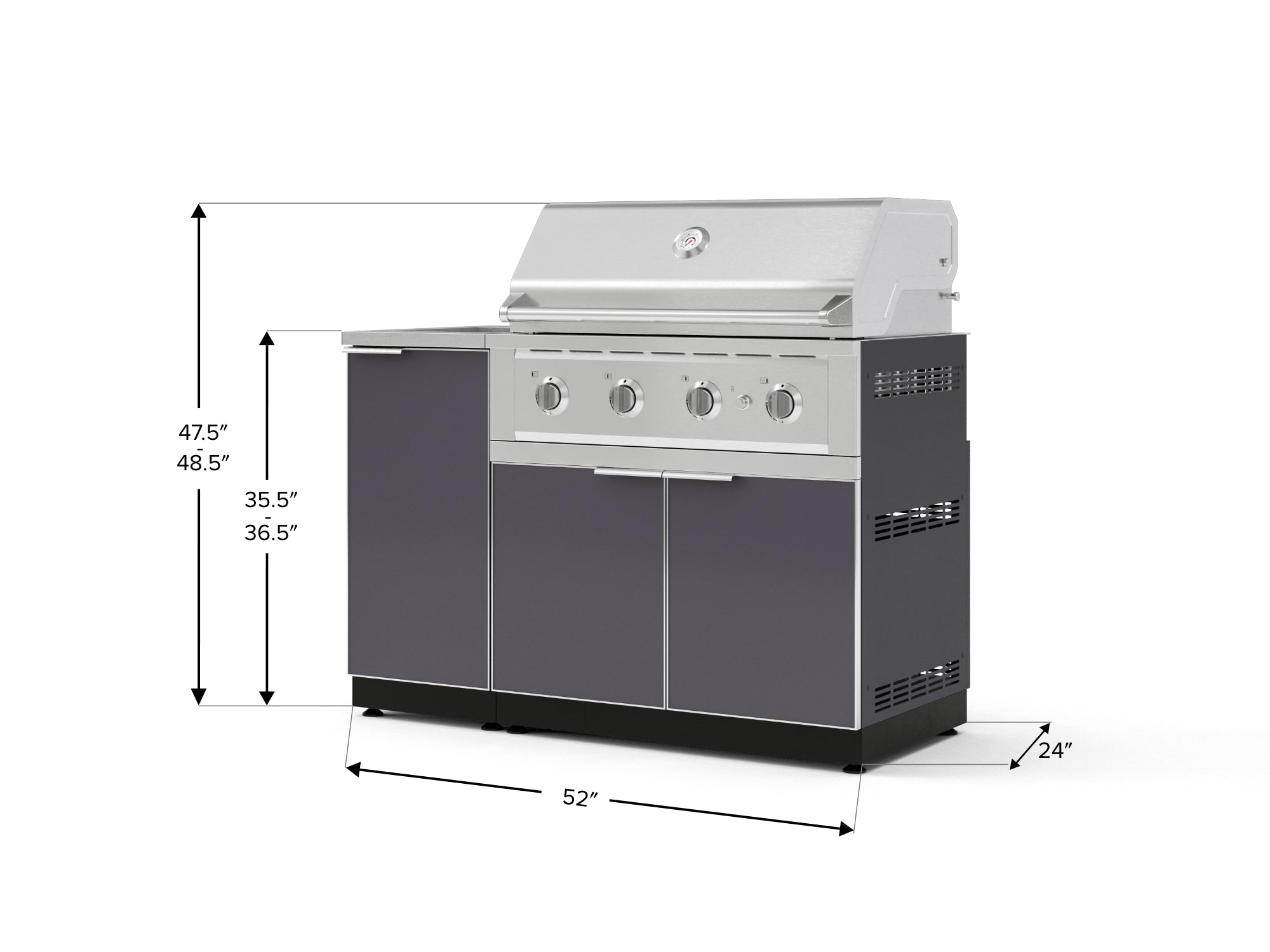 Outdoor Grill Island Aluminum 3 Piece Cabinet Set with Sink, Grill Cabinet, and Performance Grill