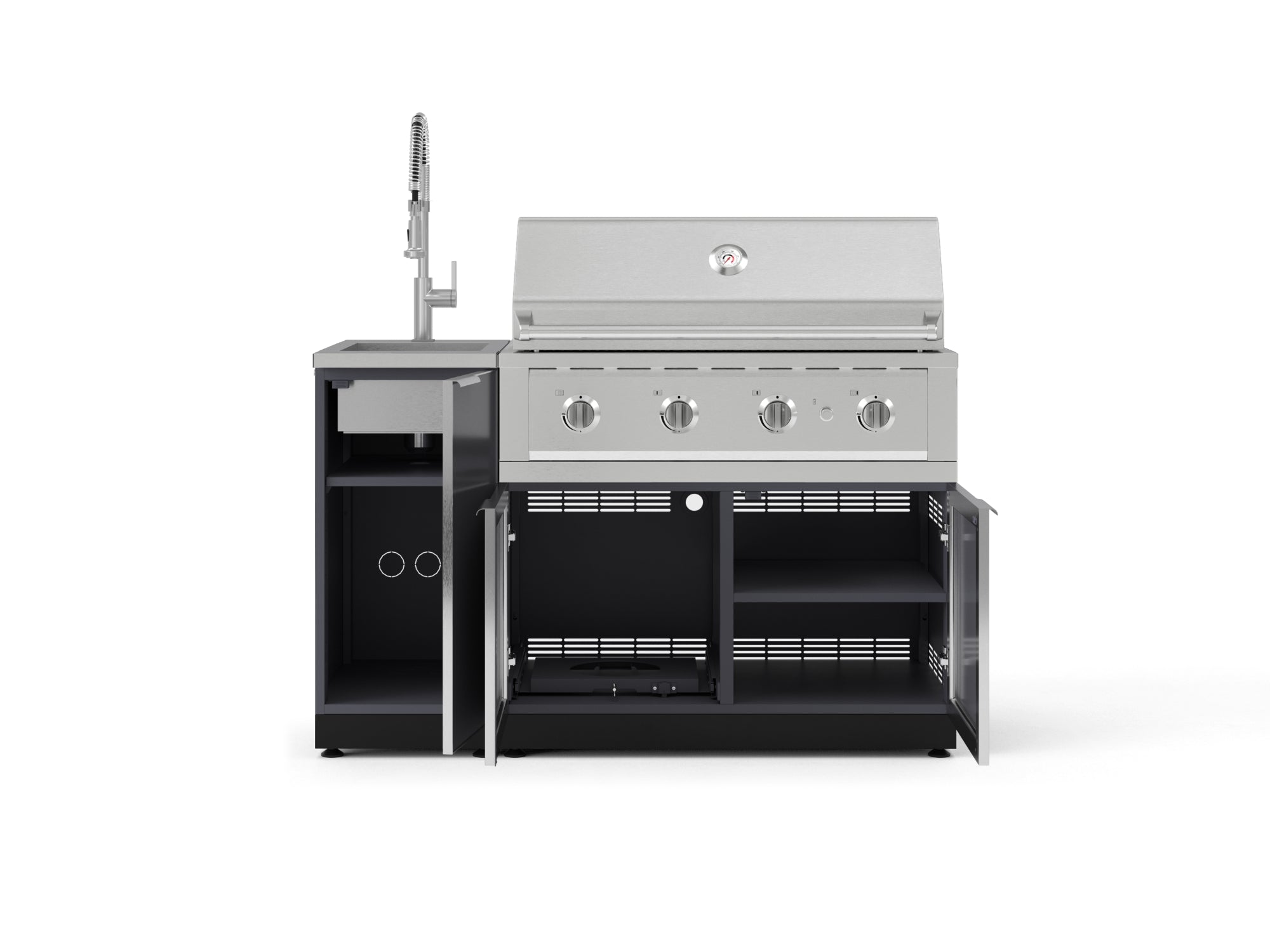 Outdoor Grill Island Aluminum 3 Piece Cabinet Set with Sink, Grill Cabinet, and Performance Grill