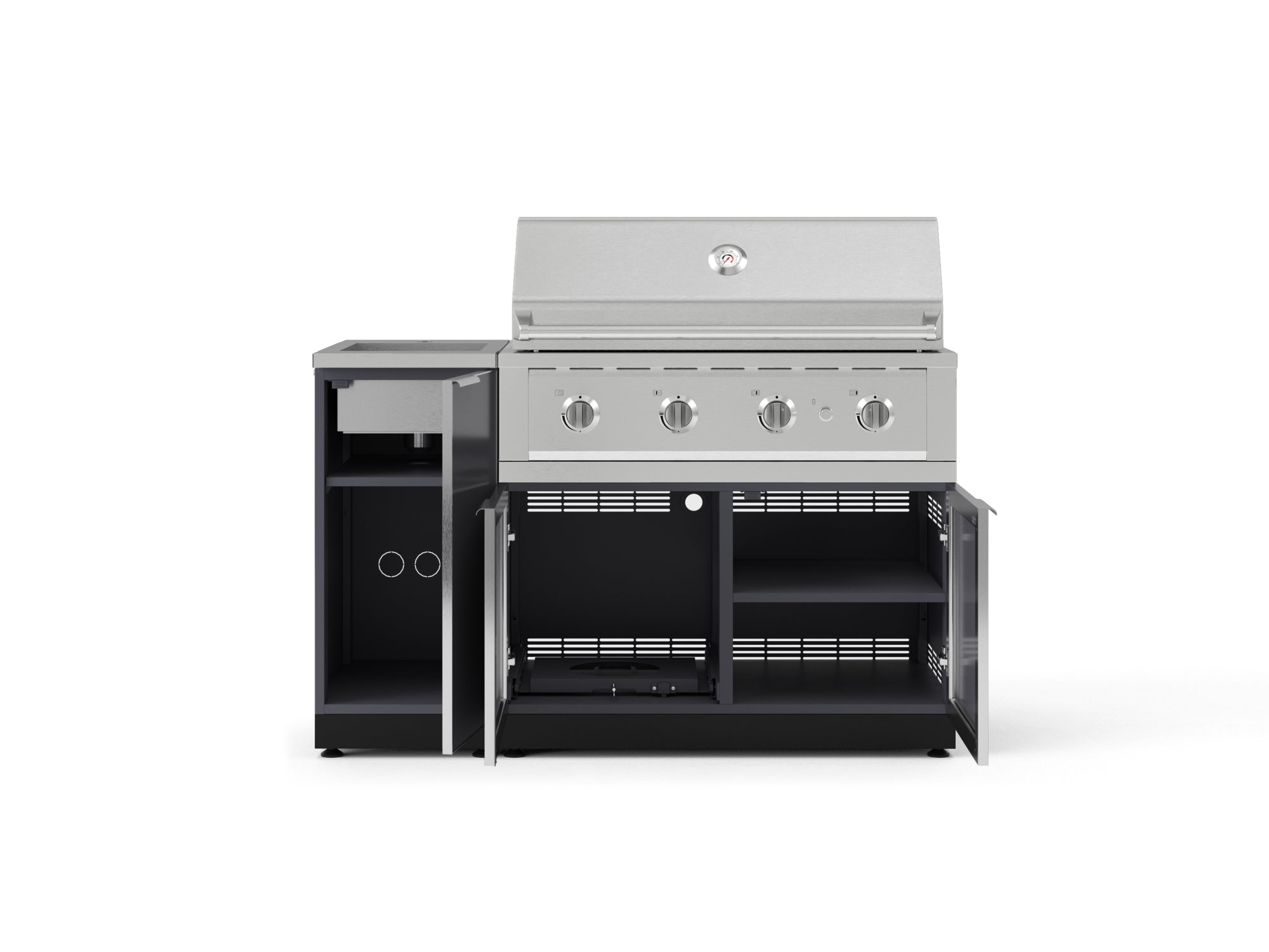 Outdoor Grill Island Aluminum 3 Piece Cabinet Set with Sink, Grill Cabinet, and Performance Grill