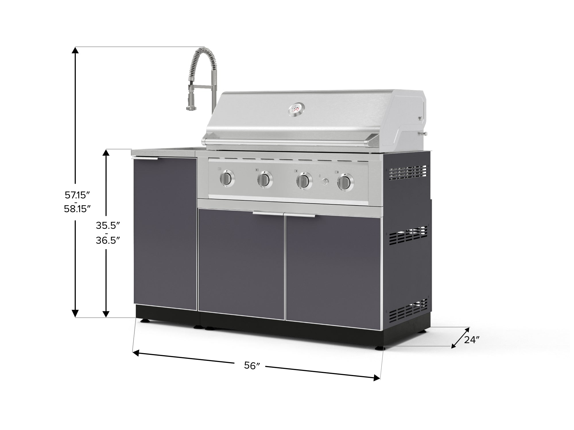 Outdoor Grill Island Aluminum 3 Piece Cabinet Set with Sink, Grill Cabinet, and Performance Grill