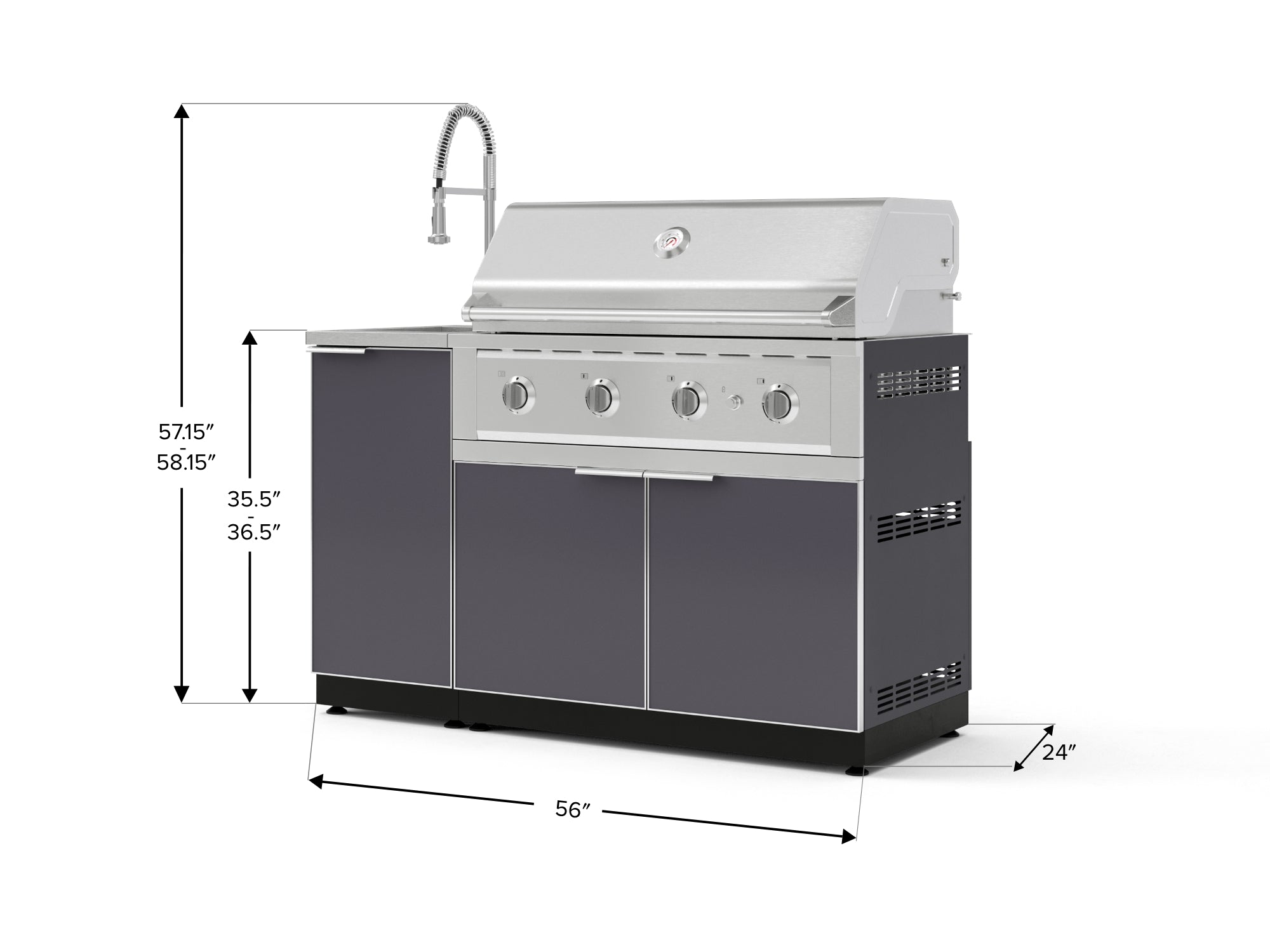 Outdoor Grill Island Aluminum 3 Piece Cabinet Set with Sink, Grill Cabinet, and Performance Grill
