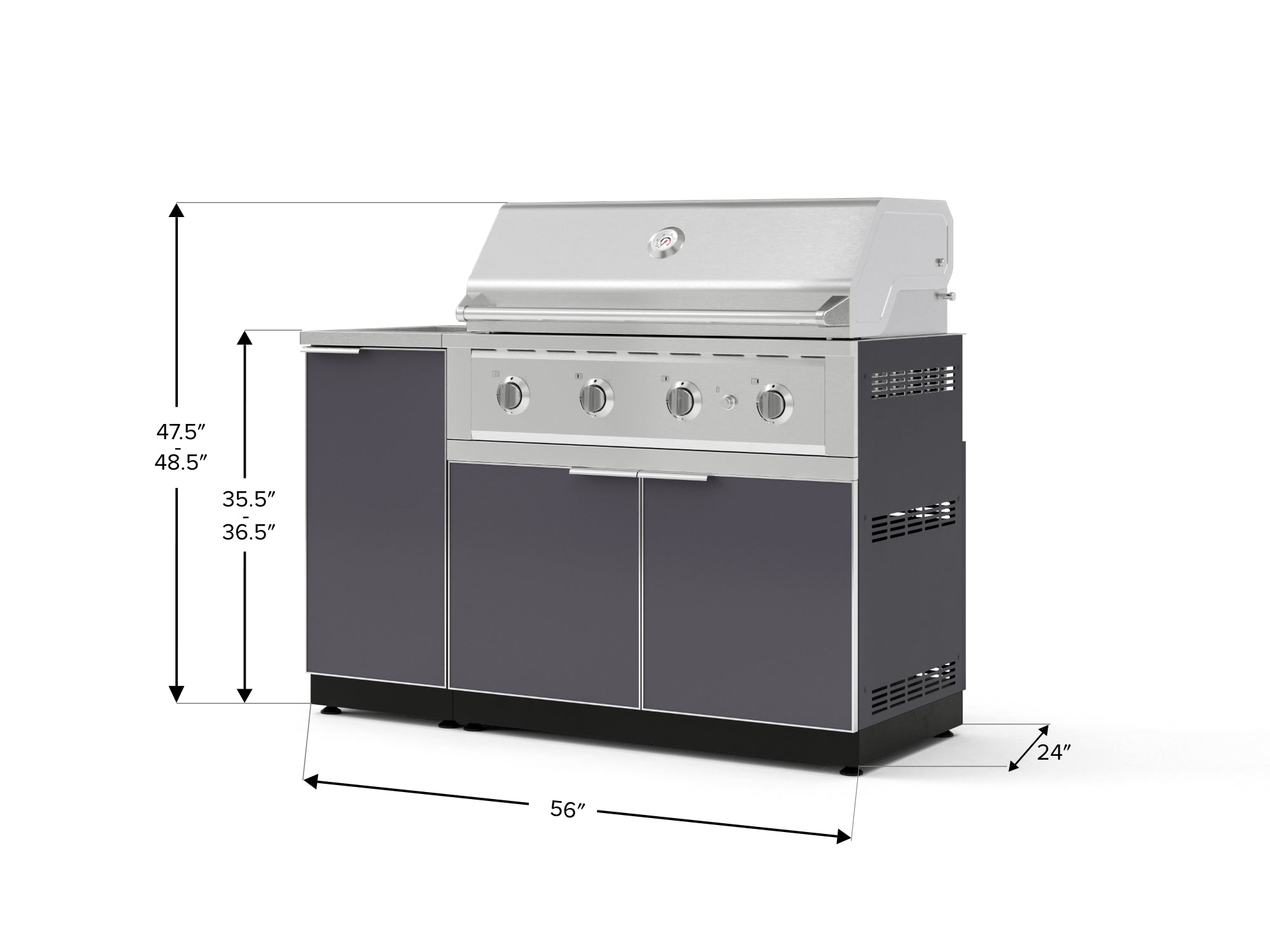 Outdoor Grill Island Aluminum 3 Piece Cabinet Set with Sink, Grill Cabinet, and Performance Grill