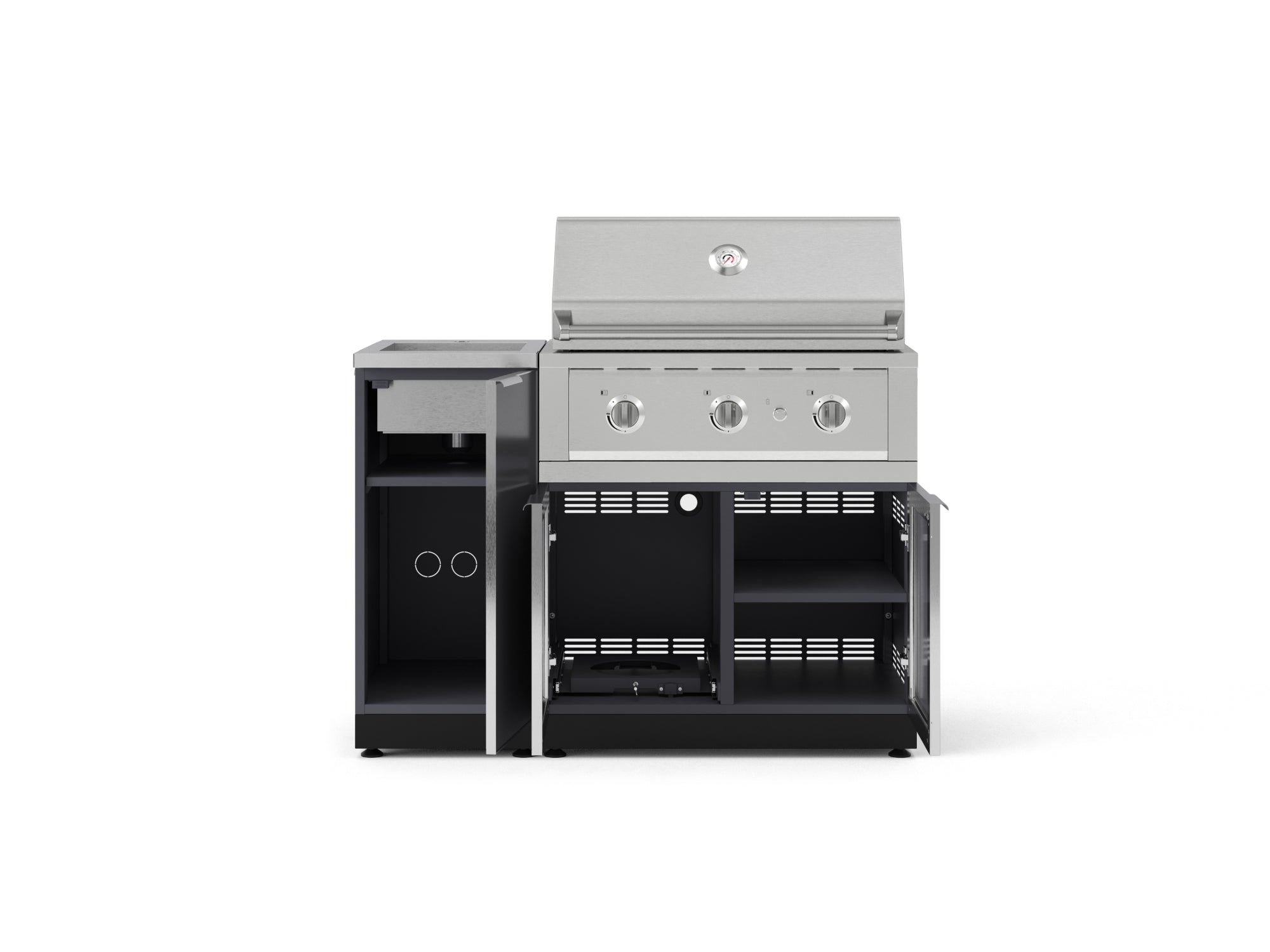 Outdoor Grill Island Aluminum 3 Piece Cabinet Set with Sink, Grill Cabinet, and Performance Grill
