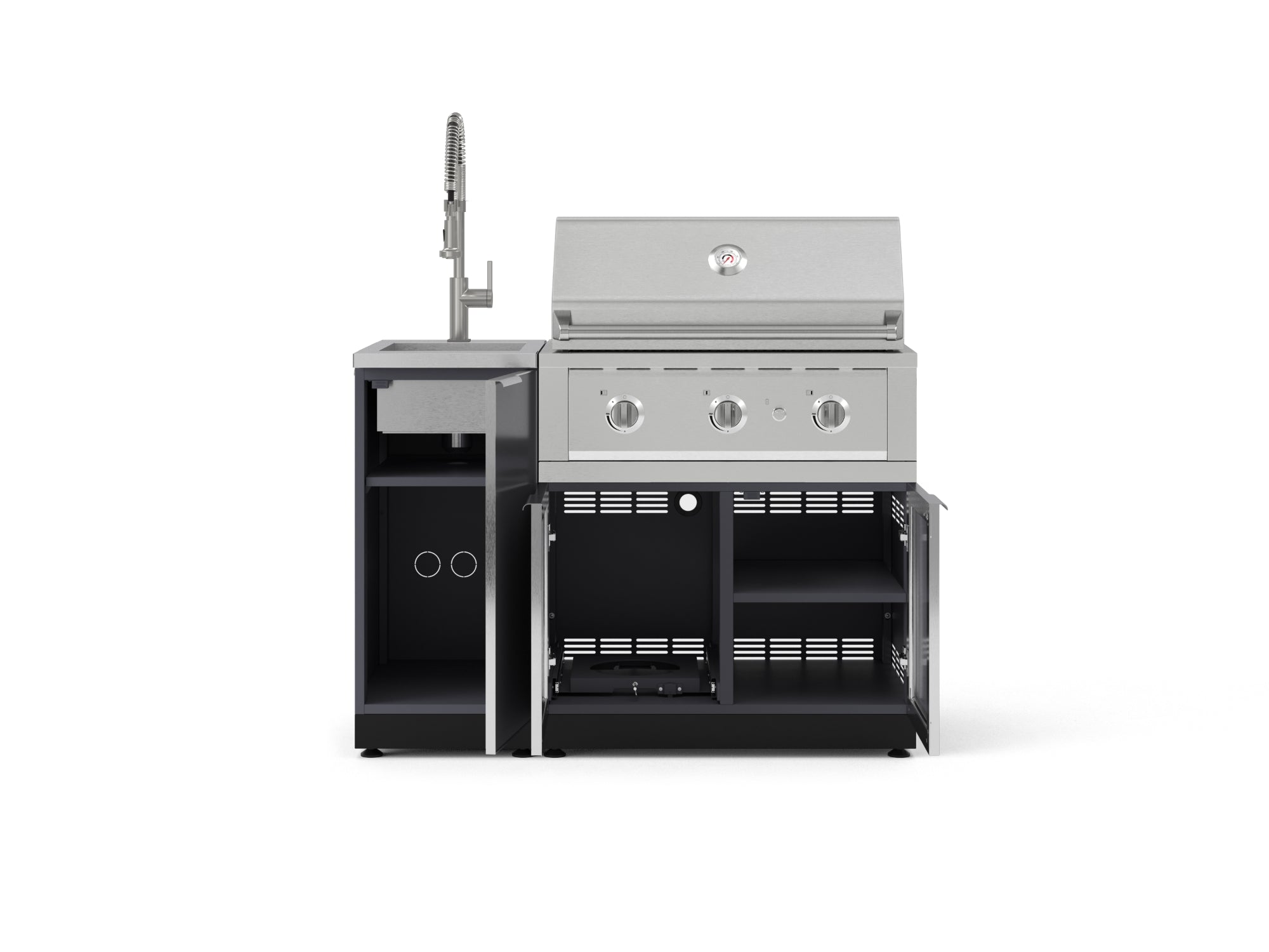 Outdoor Grill Island Aluminum 3 Piece Cabinet Set with Sink, Grill Cabinet, and Performance Grill