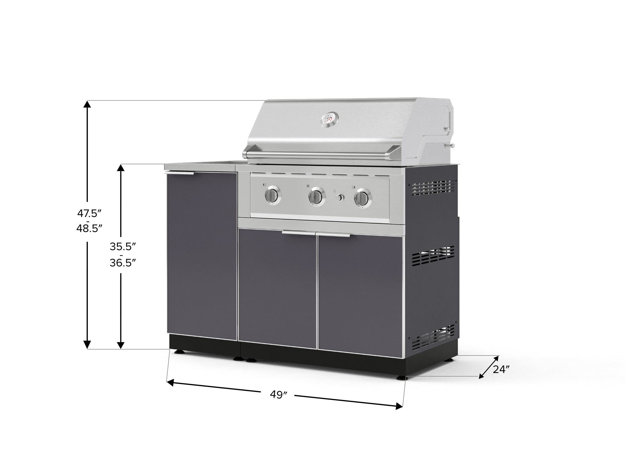 Outdoor Grill Island Aluminum 3 Piece Cabinet Set with Sink, Grill Cabinet, and Performance Grill