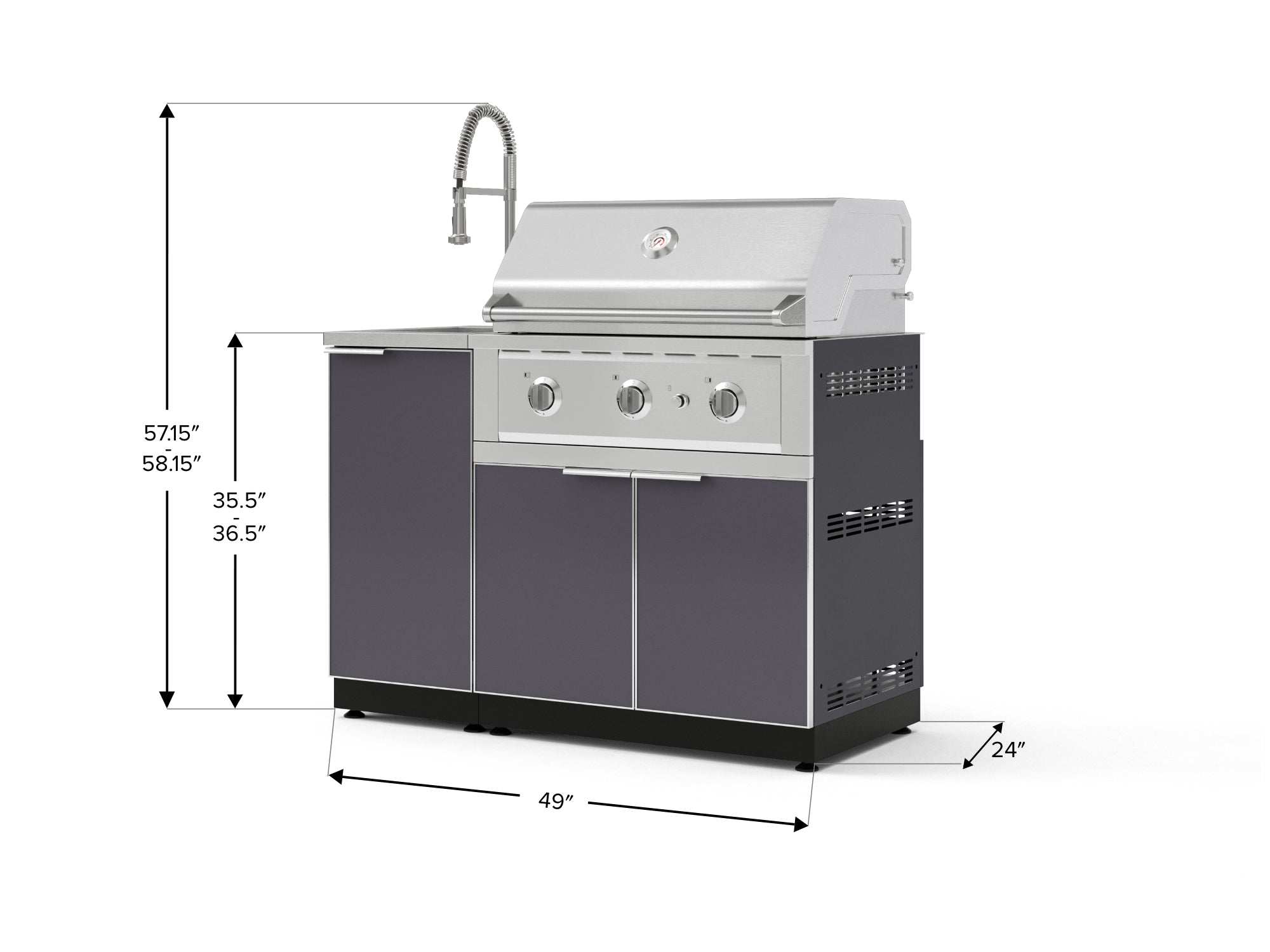 Outdoor Grill Island Aluminum 3 Piece Cabinet Set with Sink, Grill Cabinet, and Performance Grill