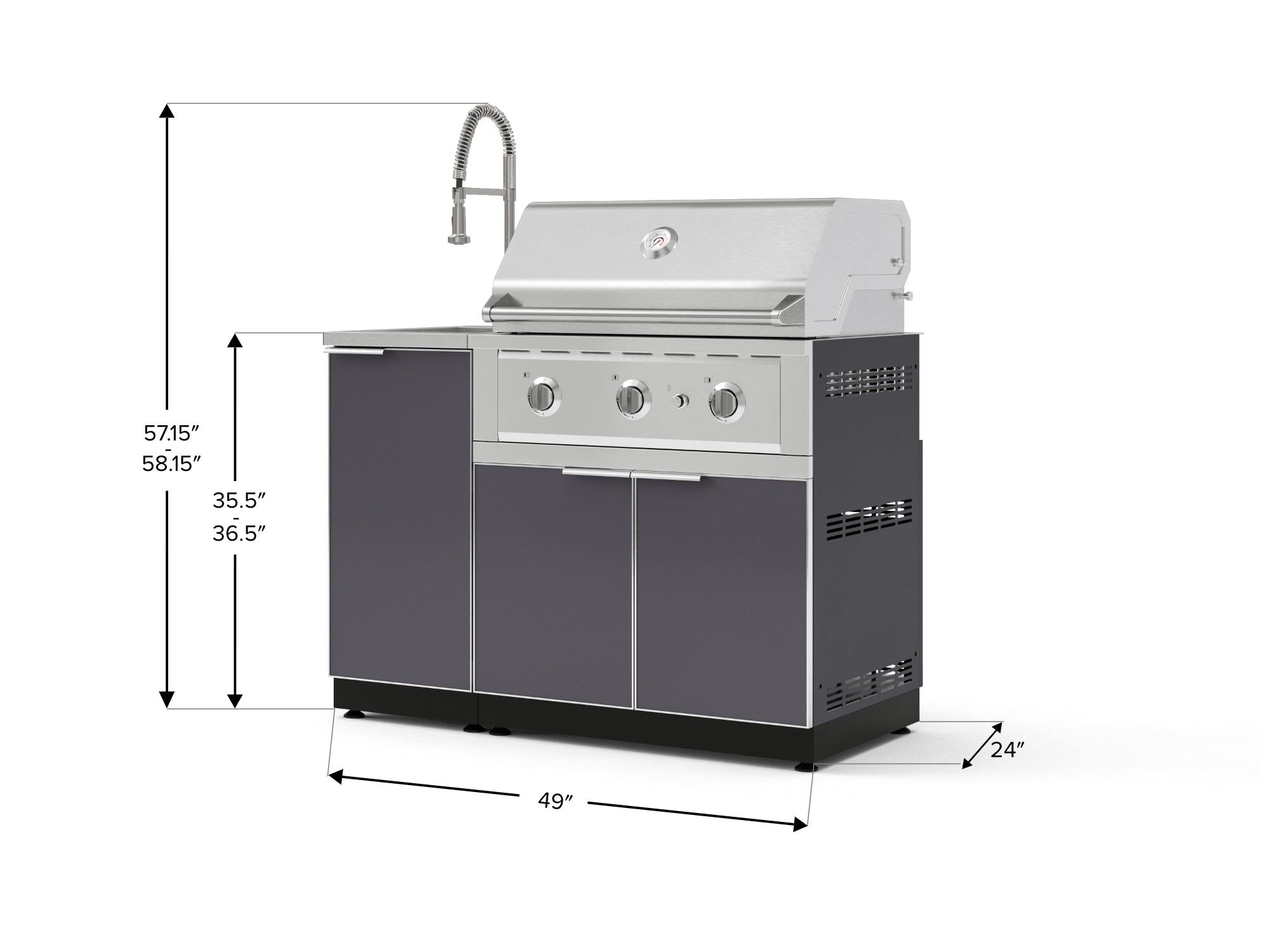 Outdoor Grill Island Aluminum 3 Piece Cabinet Set with Sink, Grill Cabinet, and Performance Grill