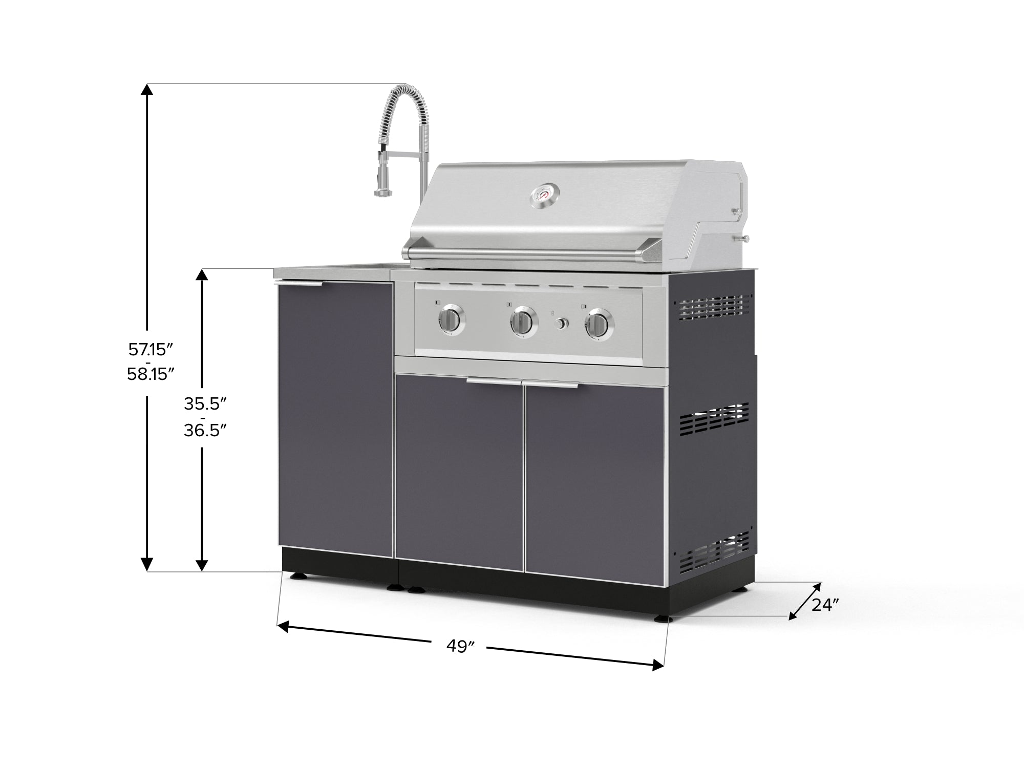 Outdoor Grill Island Aluminum 3 Piece Cabinet Set with Sink, Grill Cabinet, and Performance Grill