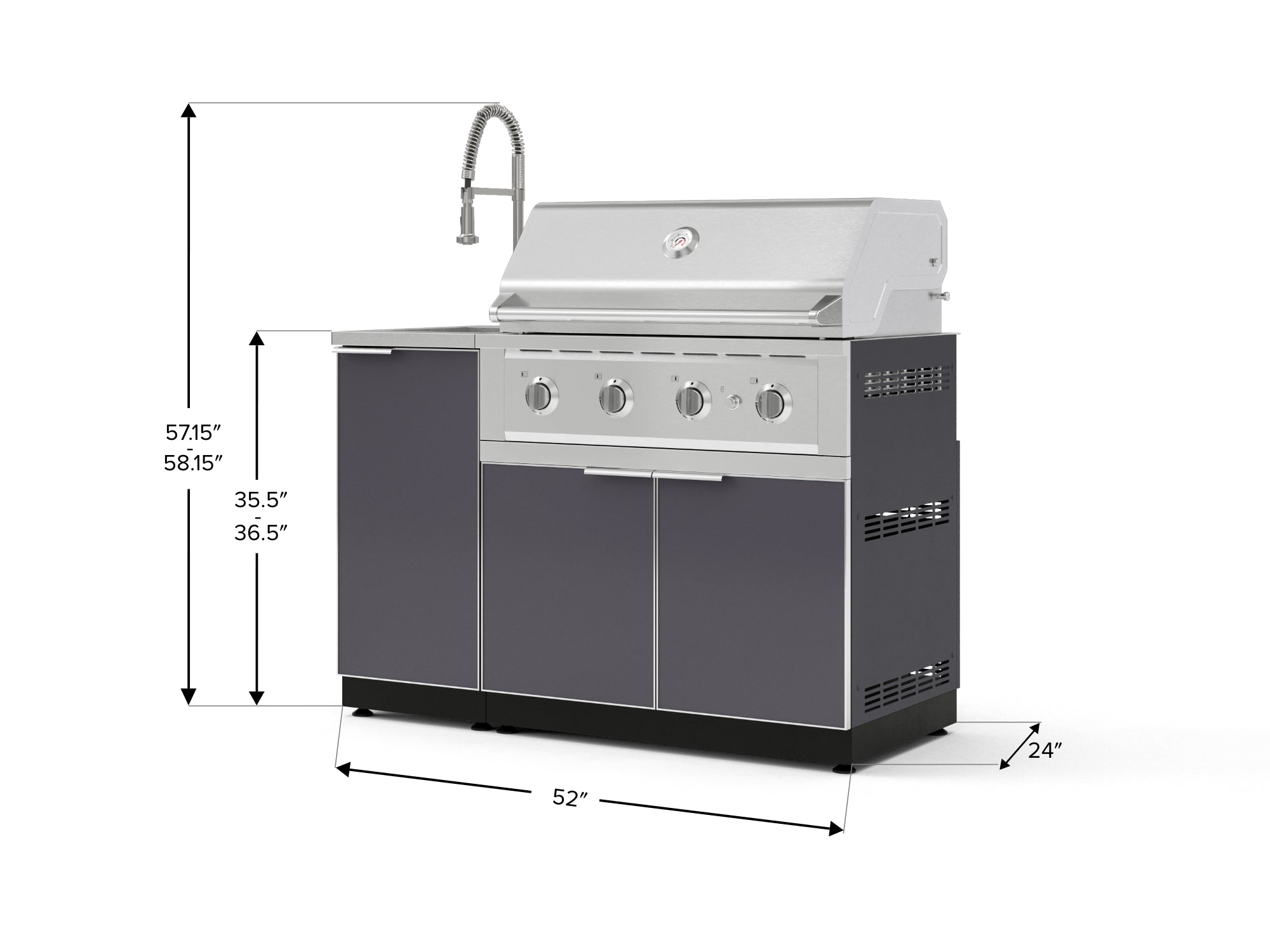 Outdoor Grill Island Aluminum 3 Piece Cabinet Set with Sink, Grill Cabinet, and Performance Grill