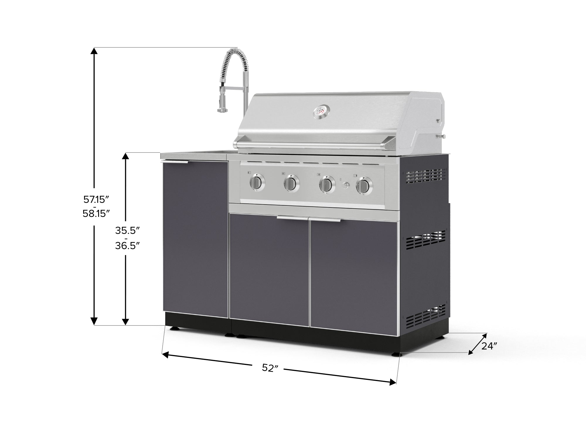 Outdoor Grill Island Aluminum 3 Piece Cabinet Set with Sink, Grill Cabinet, and Performance Grill